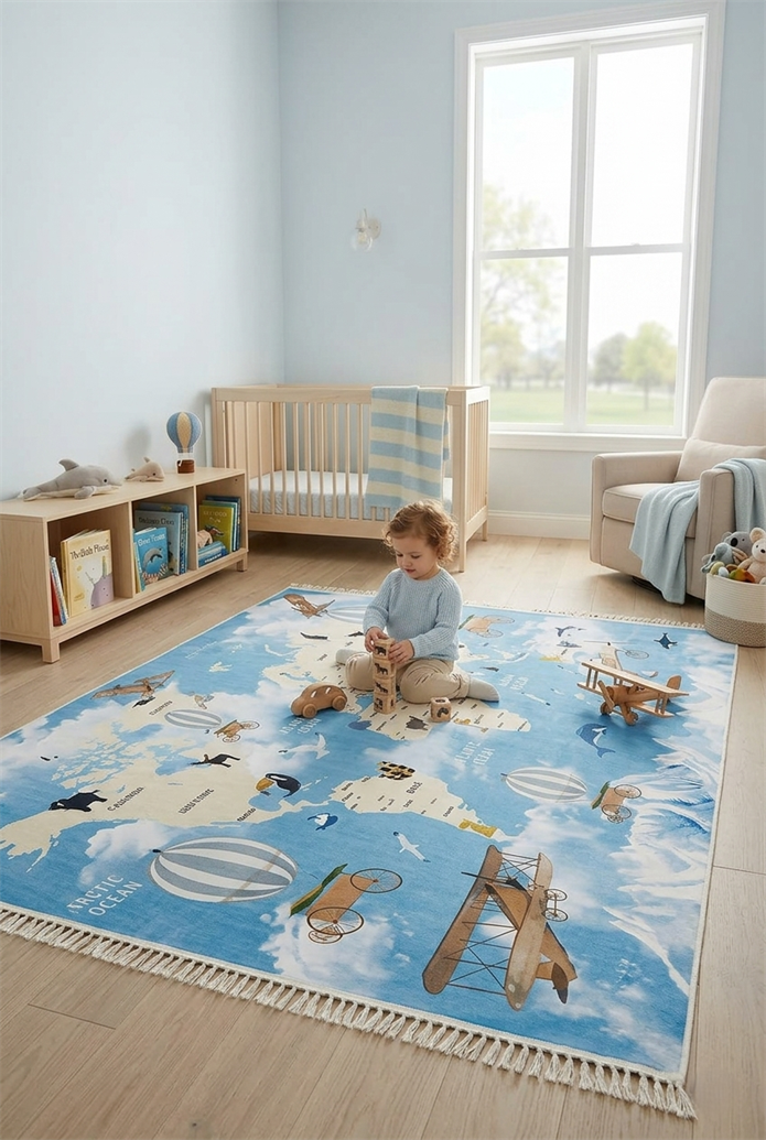 Zerda Dünya Haritası & Keşif Temalı Çocuk Odası Halı