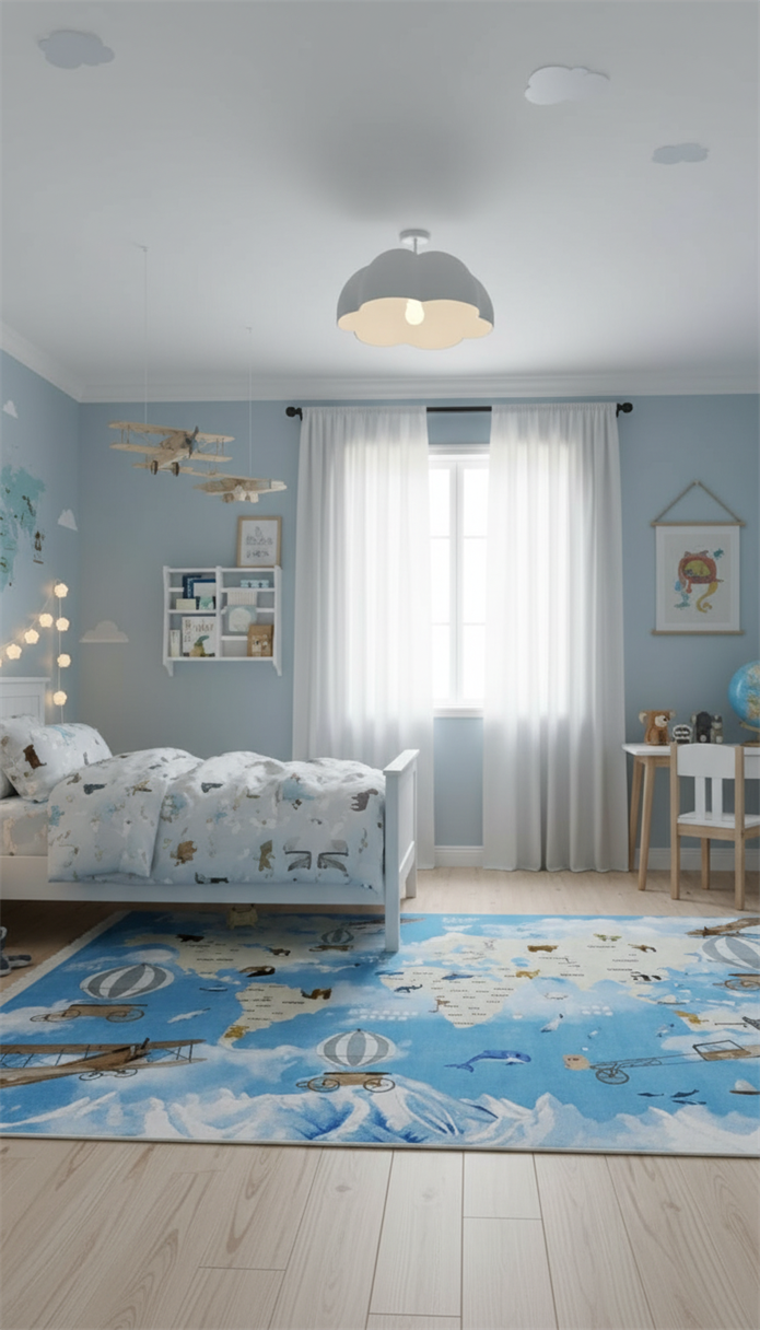 Zerda Dünya Haritası & Keşif Temalı Çocuk Odası Halı