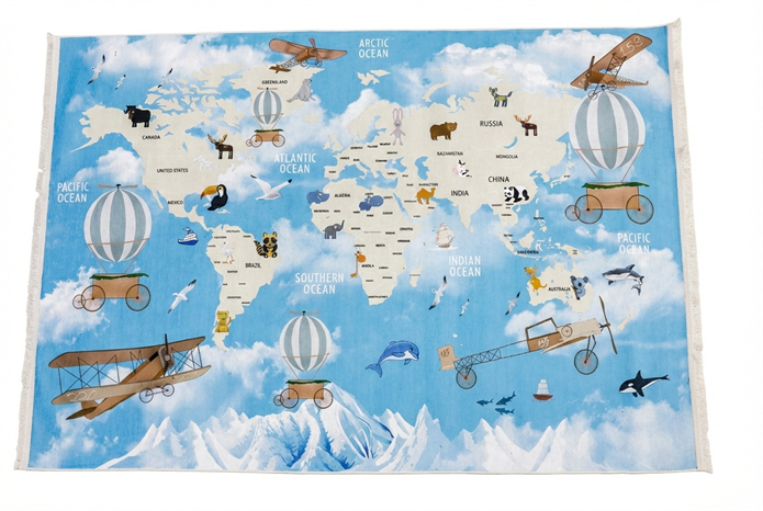 Zerda Dünya Haritası & Keşif Temalı Çocuk Odası Halı