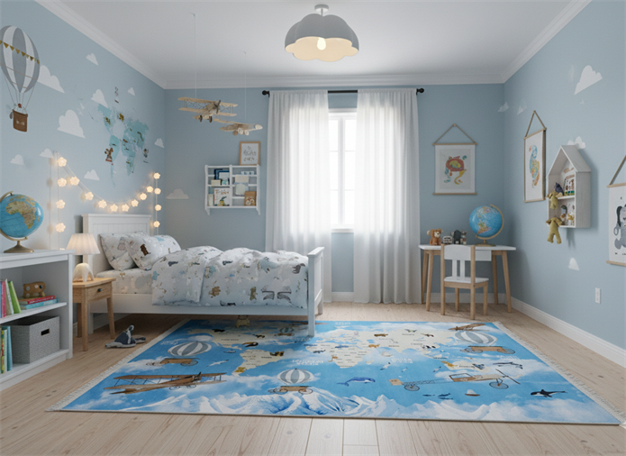 Zerda Dünya Haritası & Keşif Temalı Çocuk Odası Halı