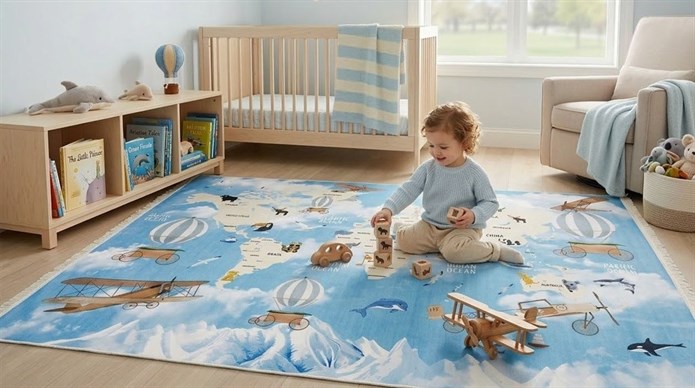 Zerda Dünya Haritası & Keşif Temalı Çocuk Odası Halı