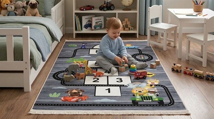 Zerda Trafik Yol Haritası Çocuk Odası Halı