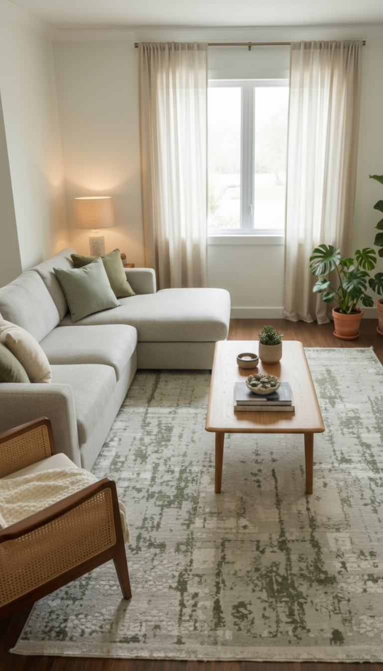 BAHAR Serisi Krem Yeşil Yumuşak Geçişli Modern Desenli Halı | BT373