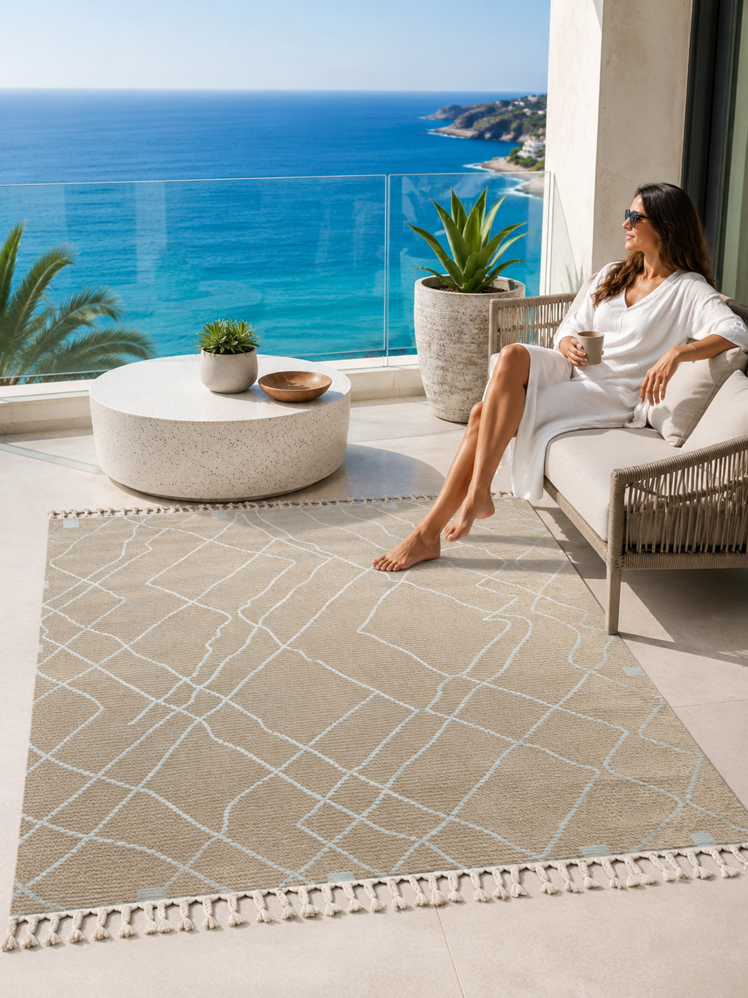 Bej - Beyaz Renkli  Soft Iskandinav Peluş Dokulu Makine Halısı