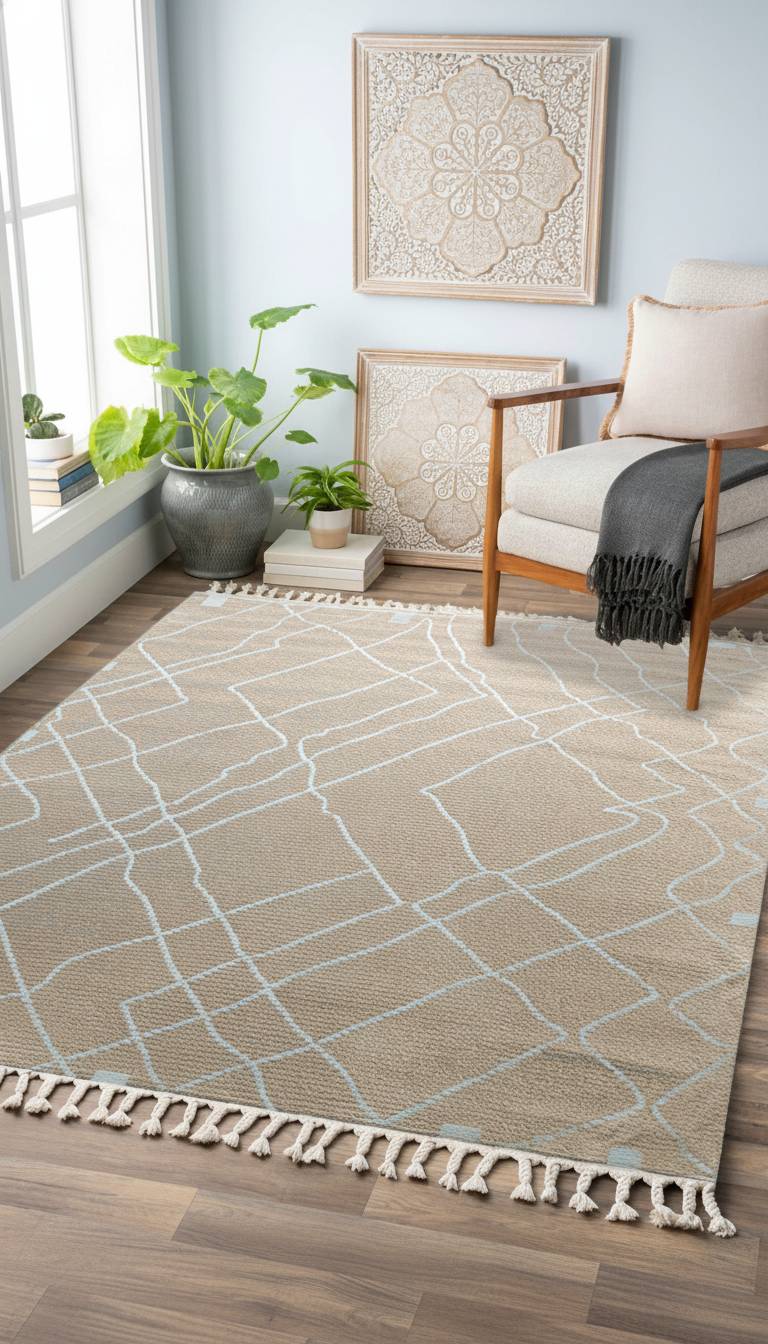 Bej - Beyaz Renkli  Soft Iskandinav Peluş Dokulu Makine Halısı