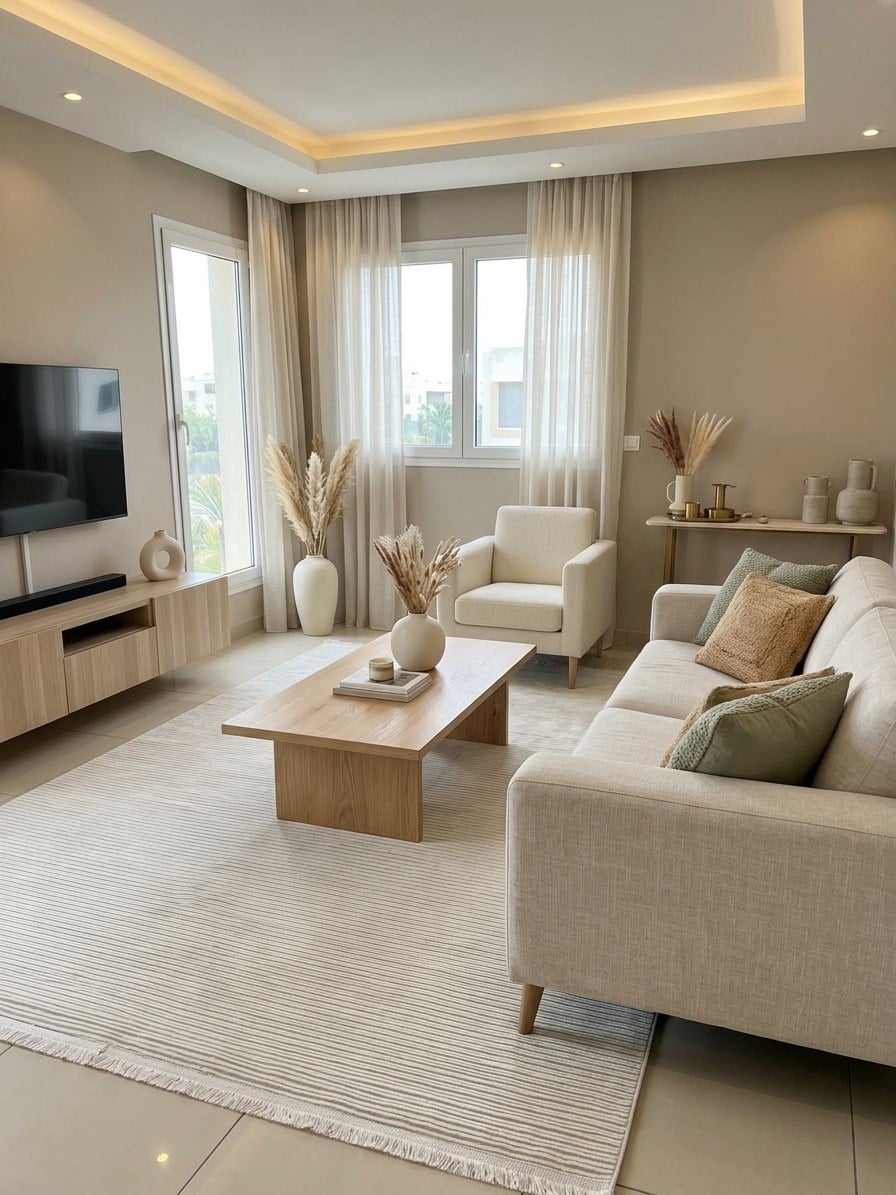 Bej Krem Çizgili Modern Halı İkra LT617 | Özel Ölçü & Salon Lüksü | Sultan Halı