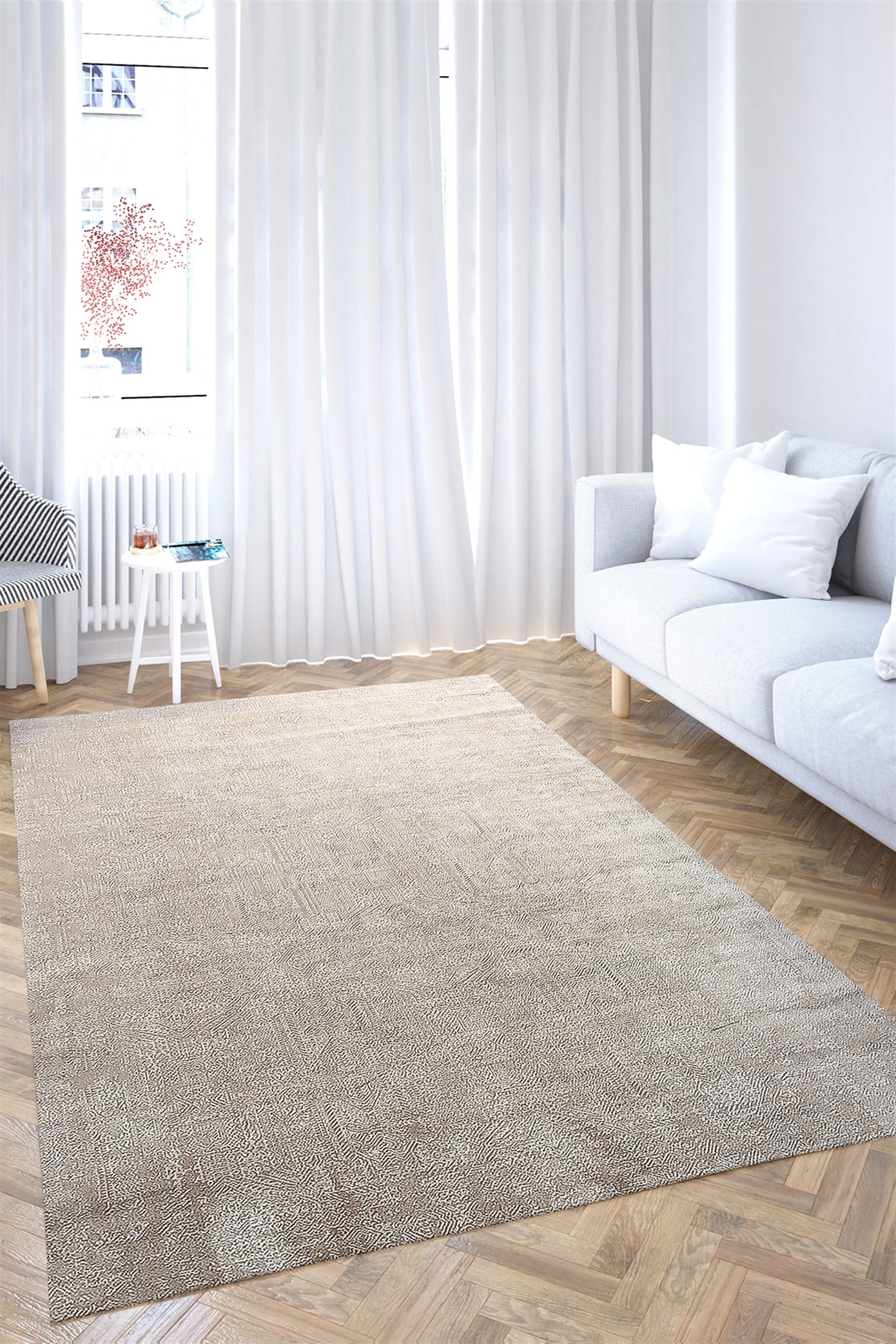 Bej Rengi Vintage Model Altı Kaymaz Makine Dokuma Halı