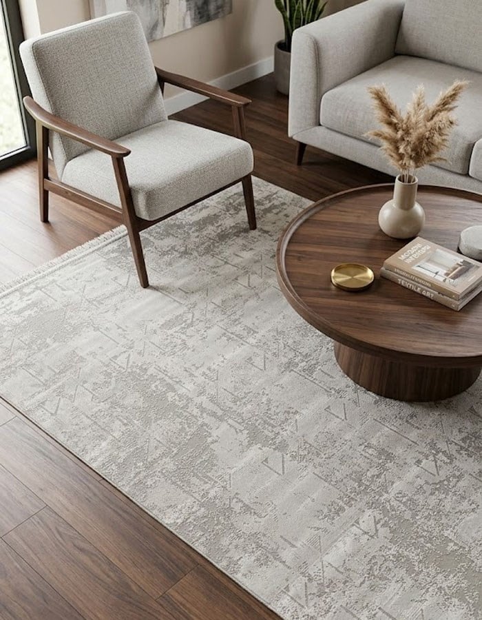 Beliz Viskon Krem Geometrik Desenli Tüylenme Yapmayan Toz Tutmaz Premium Salon Halısı | 652