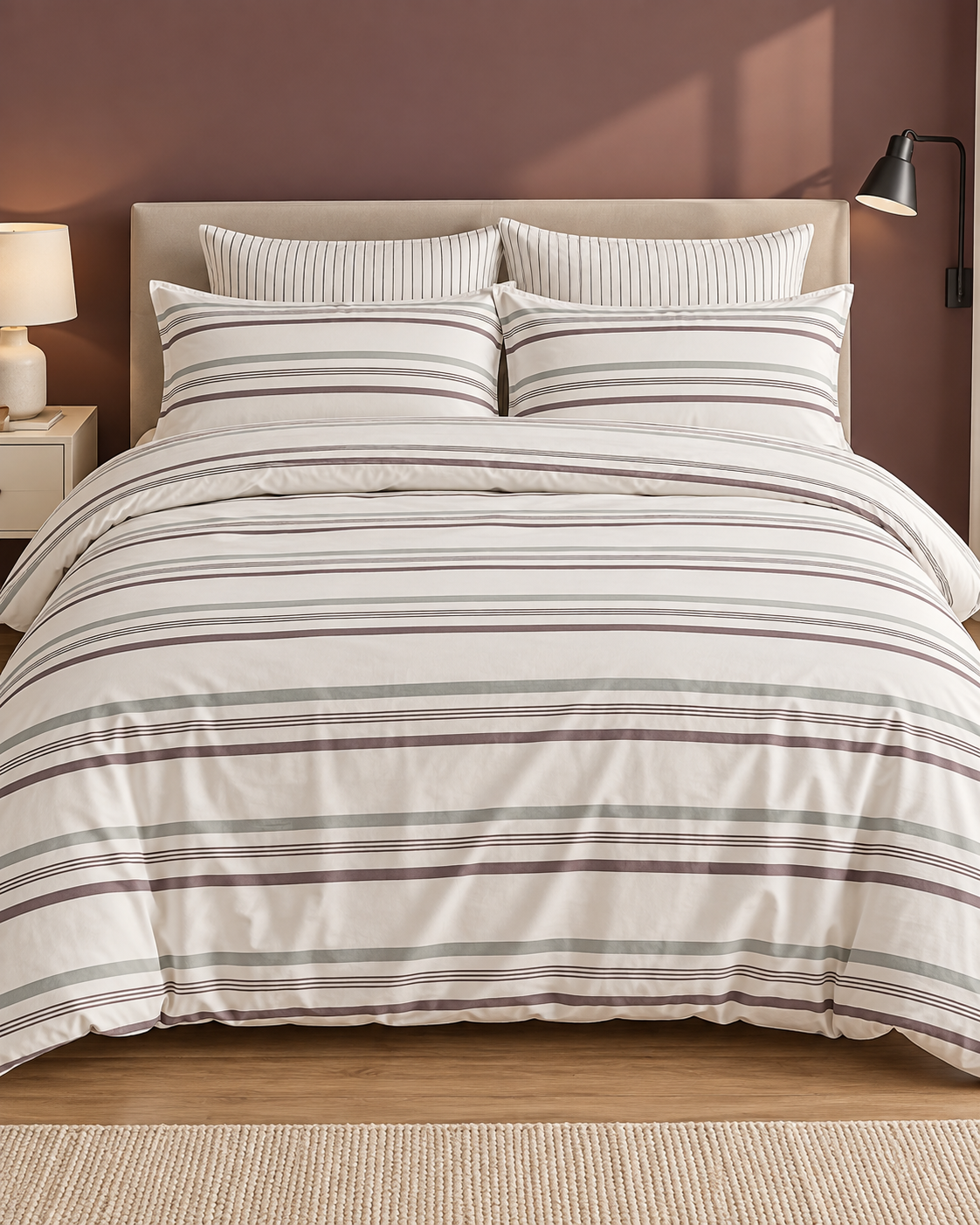 Çift Kişilik Desenli Krem Mavi Yastıklı Nevresim Takımı HÇ11 200x220