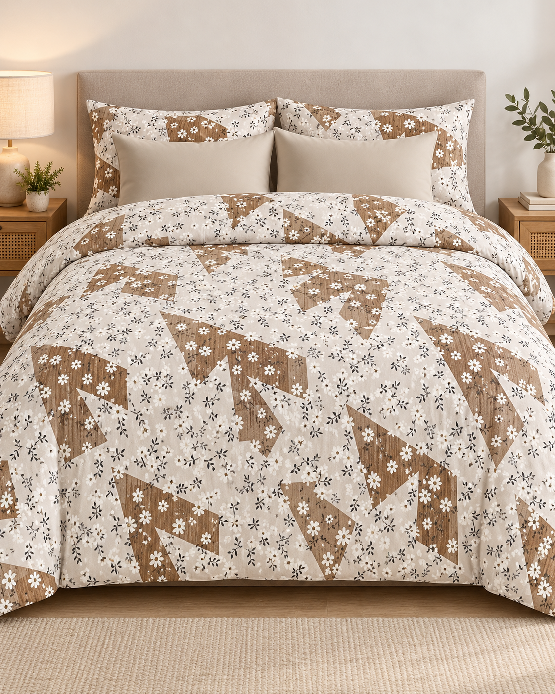 Çift Kişilik Desenli Krem Nevresim Takımı HÇ14 200x220