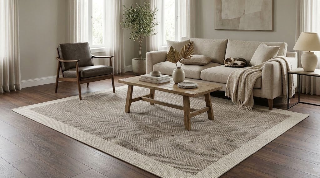 Derin Sisal Krem Çerçeveli Vizon Zemin Jüt Sisal Dekoratif Kaymaz Taban Yıkanabilir Halı / ST02