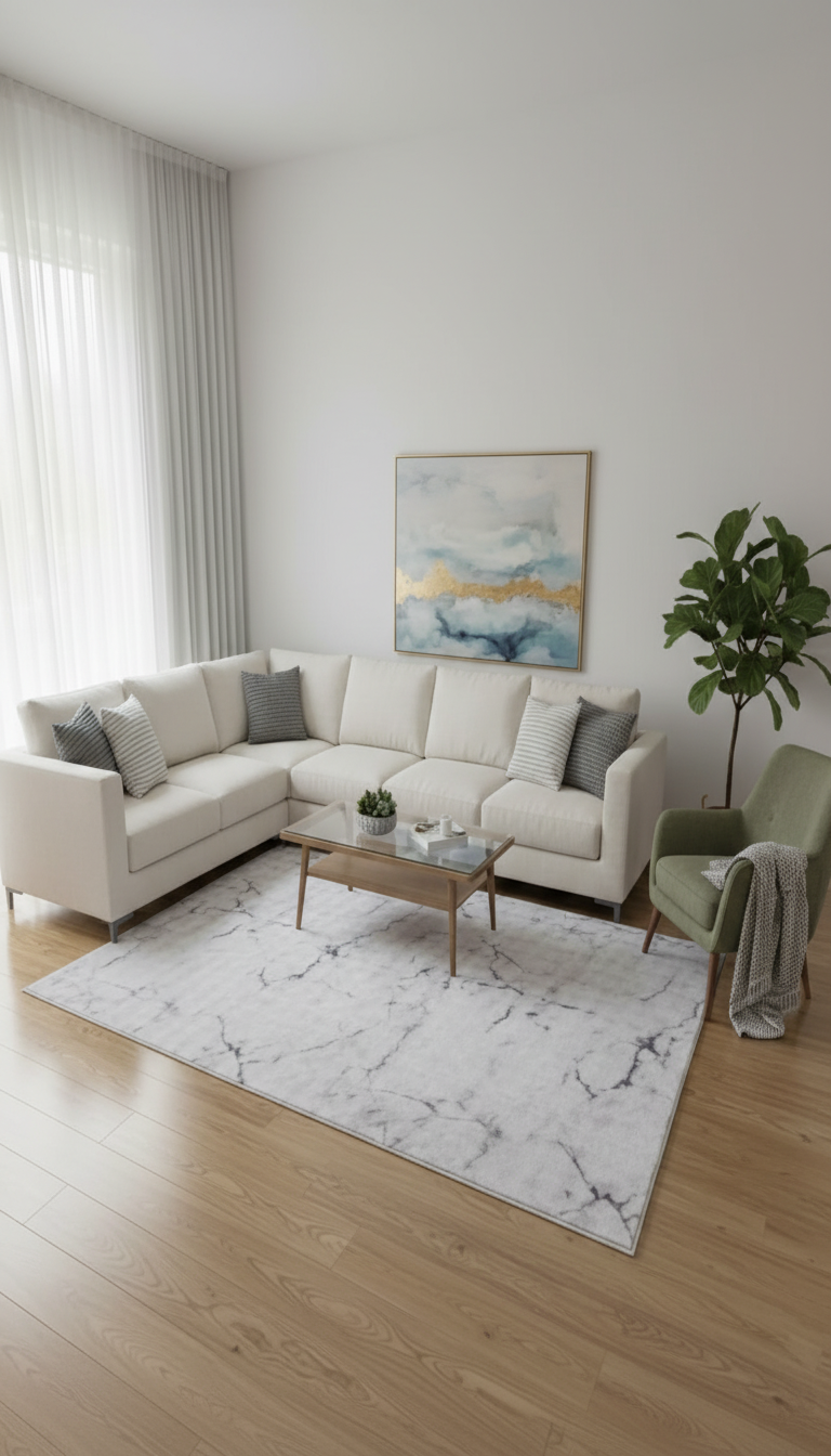 Dream Soft Gri Mermer Desenli Yumuşak Yüzeyli Kaymaz Makinede Yıkanabilir Halı