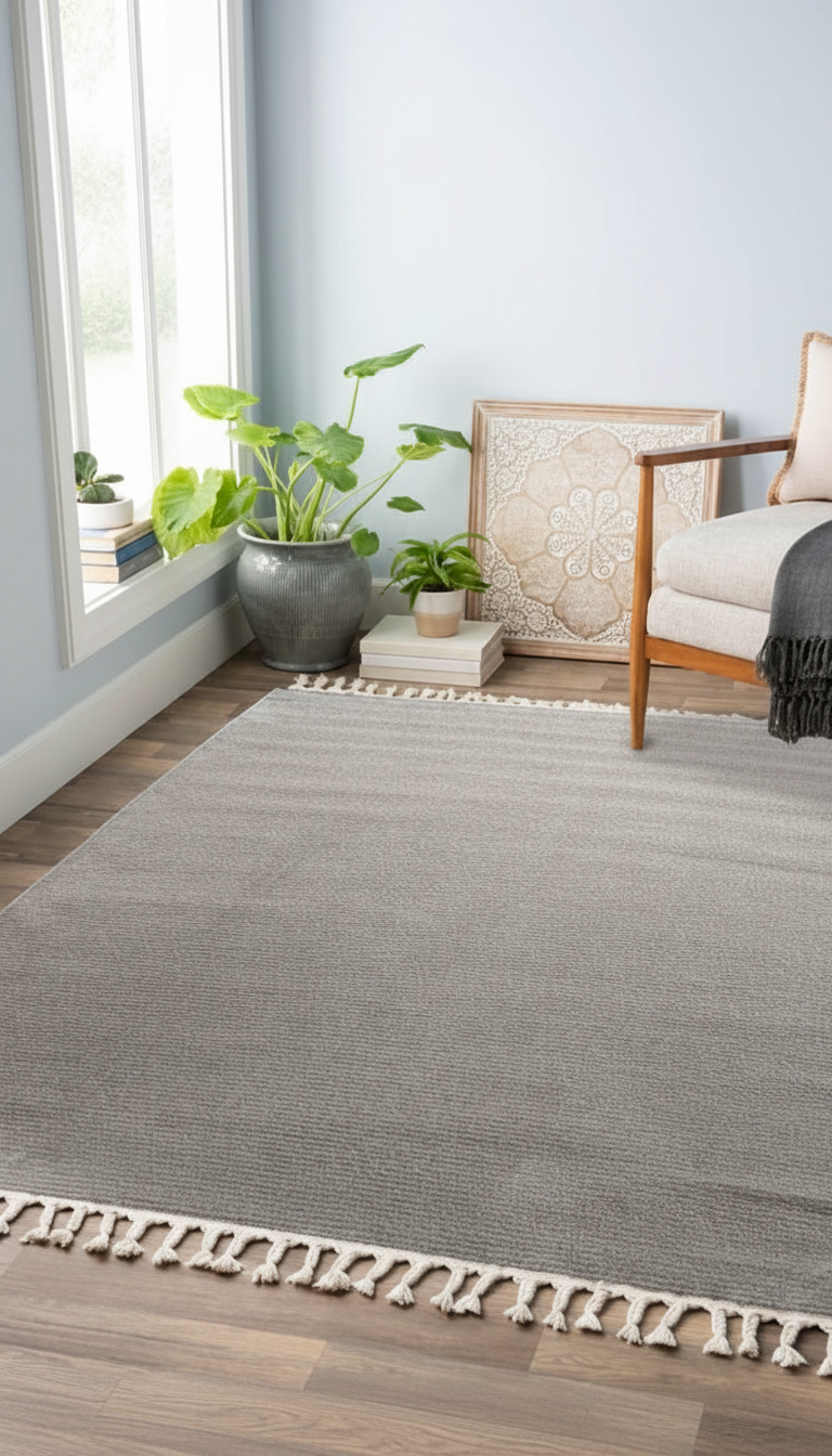 Gri Renkli  Soft Iskandinav Peluş Dokulu Makine Halısı