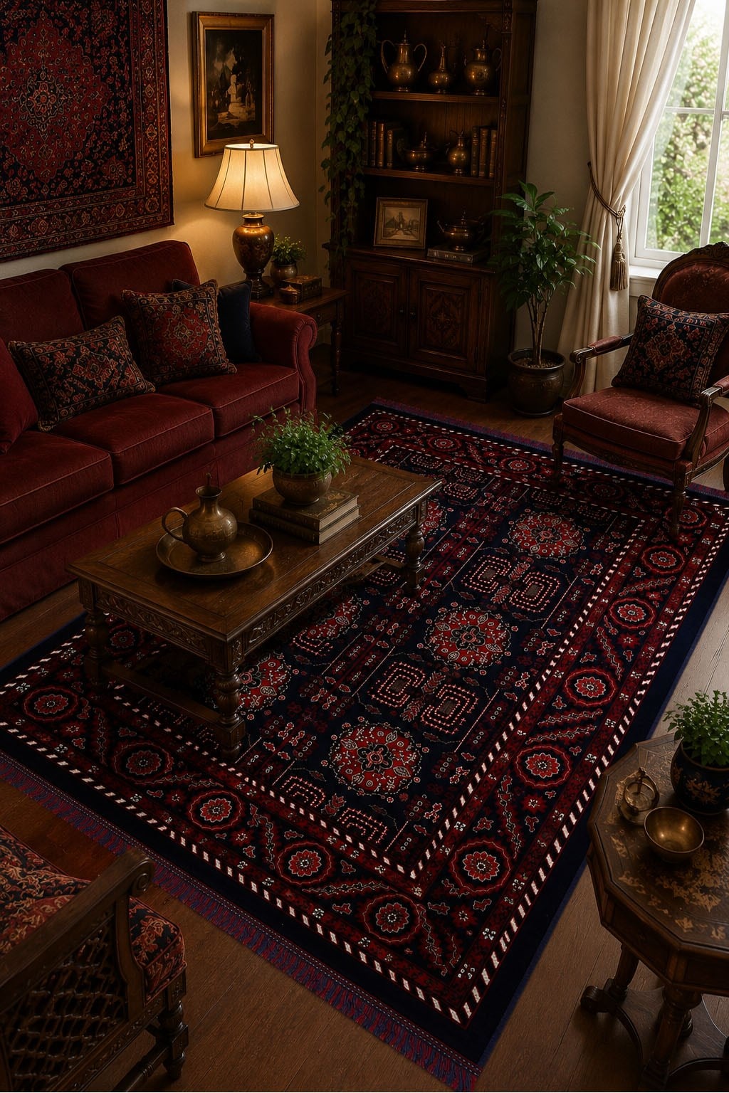 Kırmızı Afgan Tarzı Altı Kaymaz Yıkanabilir Şönil Kilim & Halı | SDF023