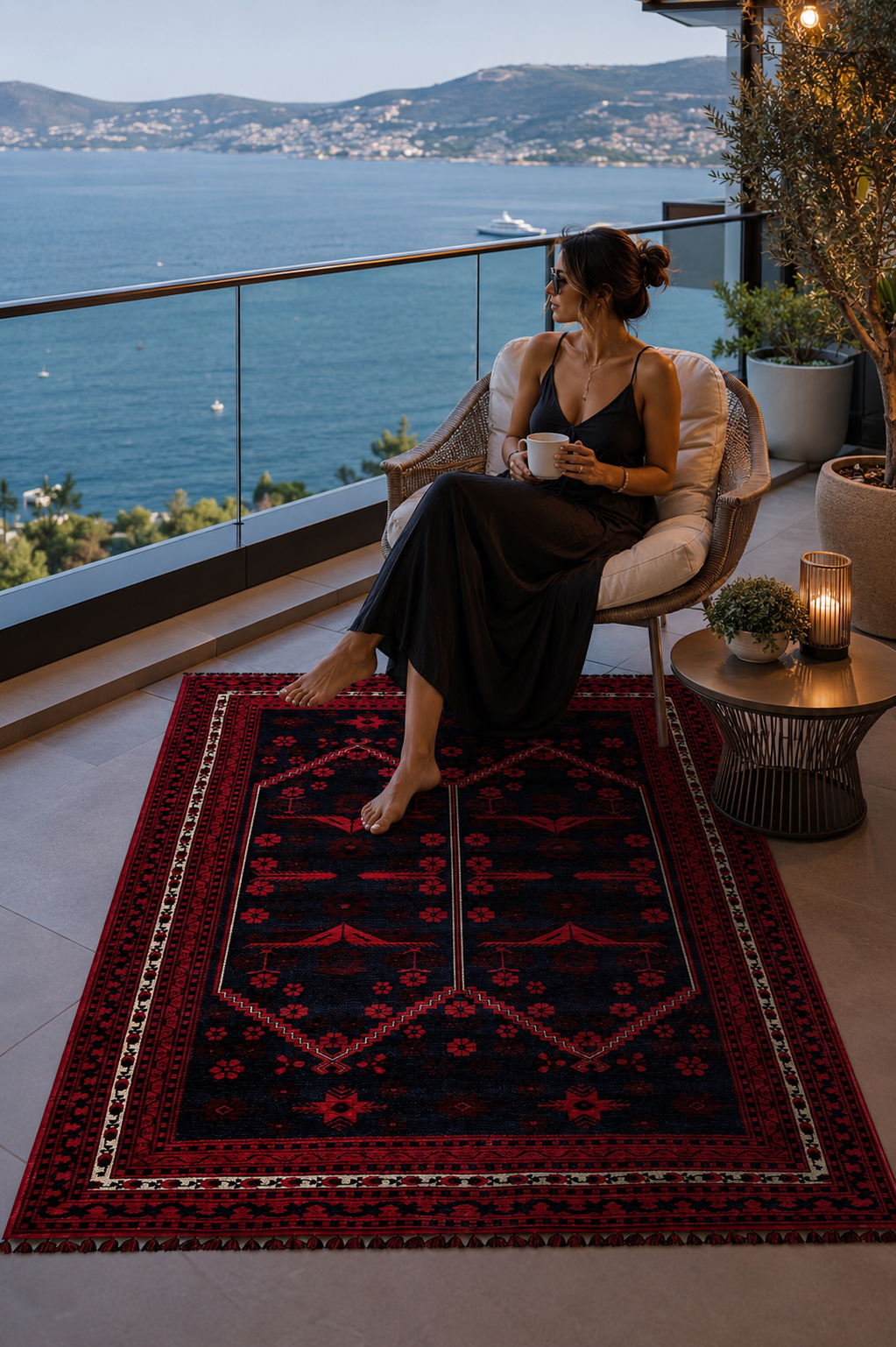 Kırmızı Renkli Afgan Tarzı Altı Kaymaz Şönil Kilim