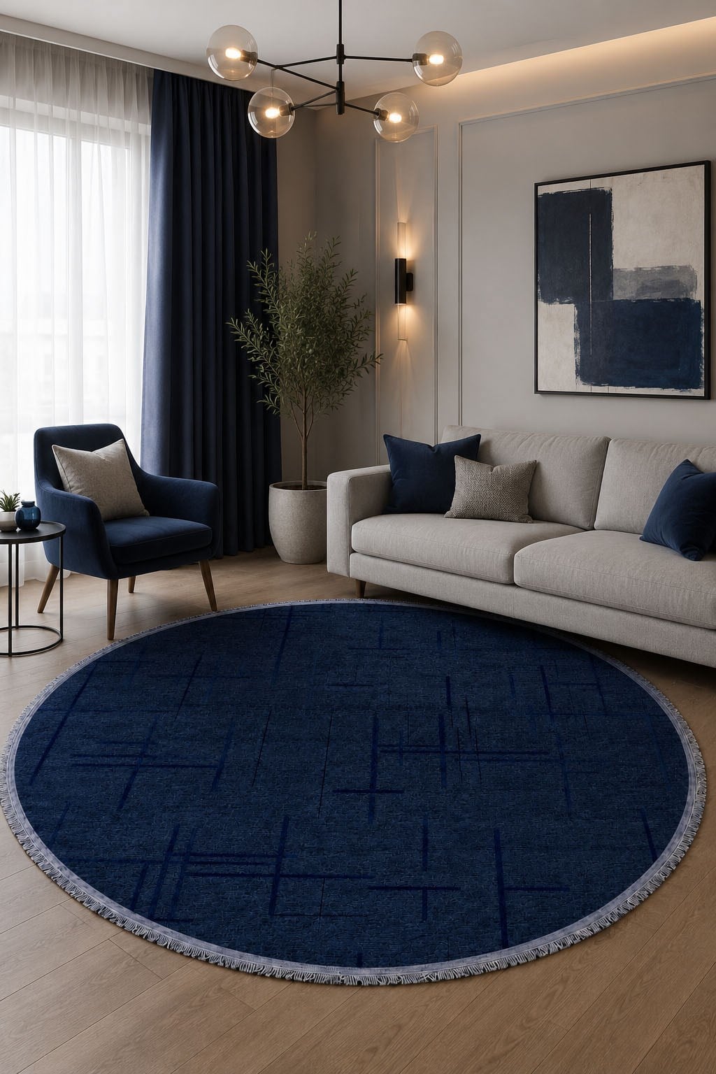 Lotus Bambu Model Altı Kaymaz Yuvarlak Makine Dokuma Halı Antrasit