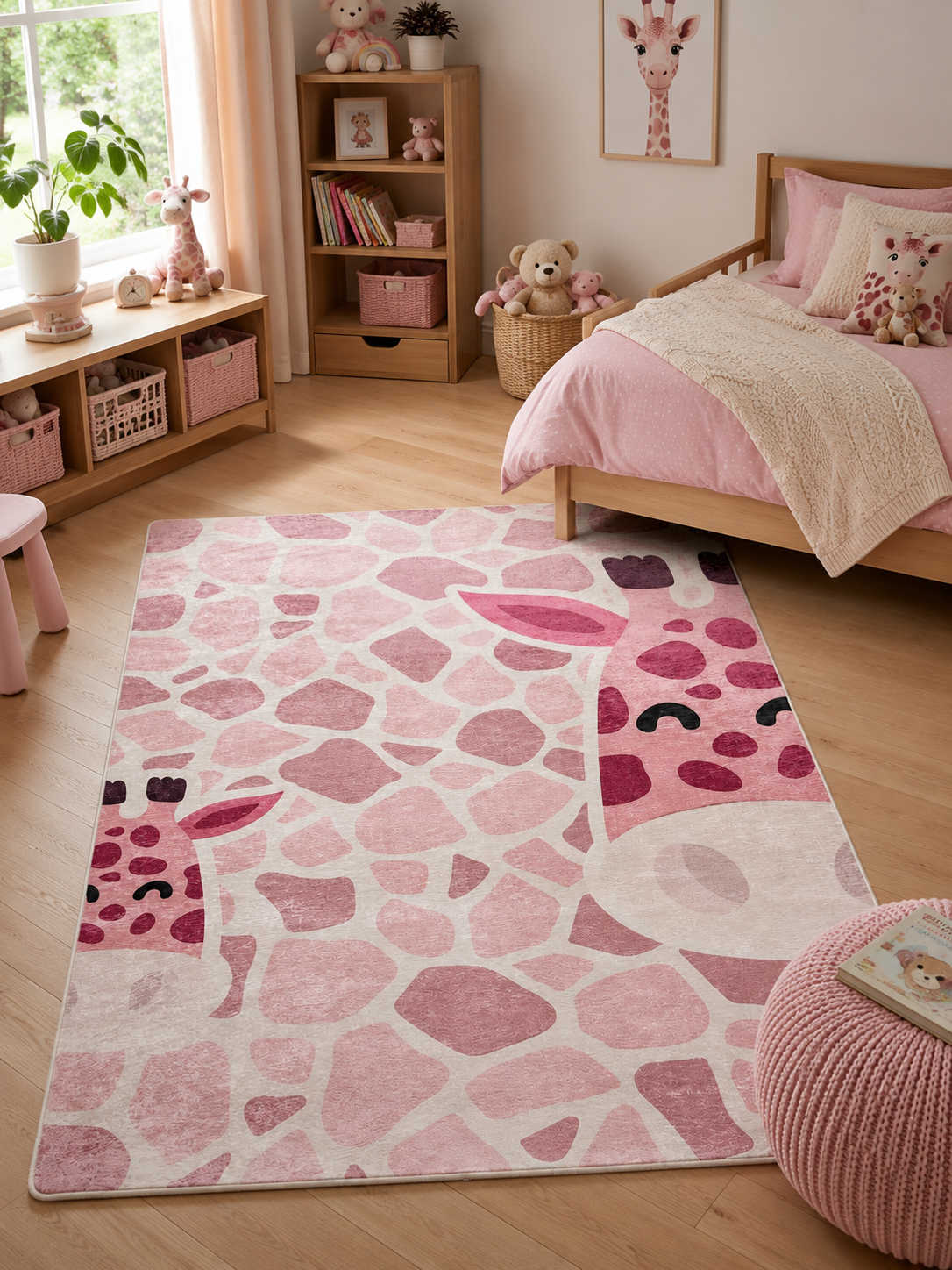 Pembe Zürafa Desenli Çocuk Odası Halısı-4000