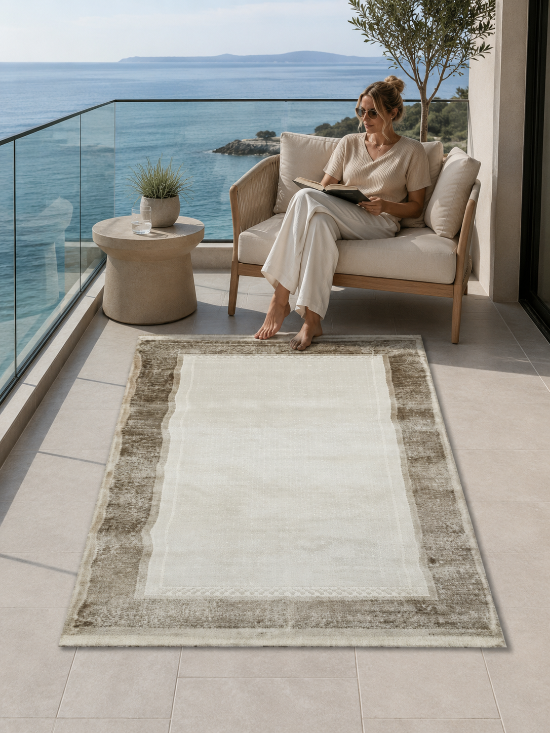 Sultan Majesty Çerçeveli Gri Modern  Makine Dokuma Salon Halısı - 3083