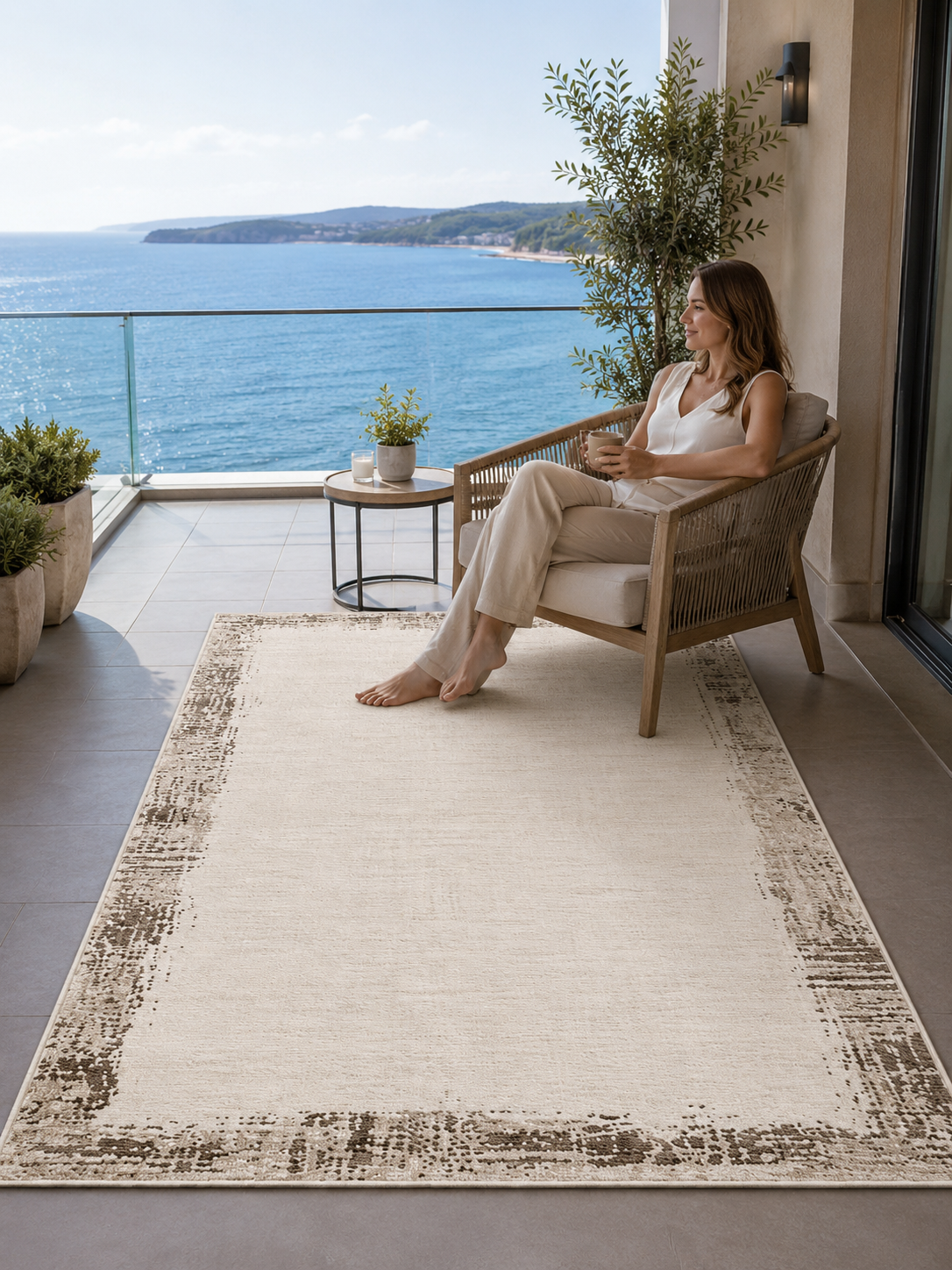 Sultan Serra Bordürlü Kahve Modern Akrilik Makine Dokuma Salon Halısı - 11307
