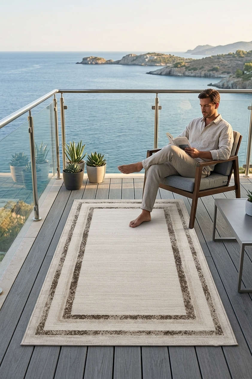 Sultan Serra bordürlü Krem Modern Akrilik Makine Dokuma Salon Halısı - 11310