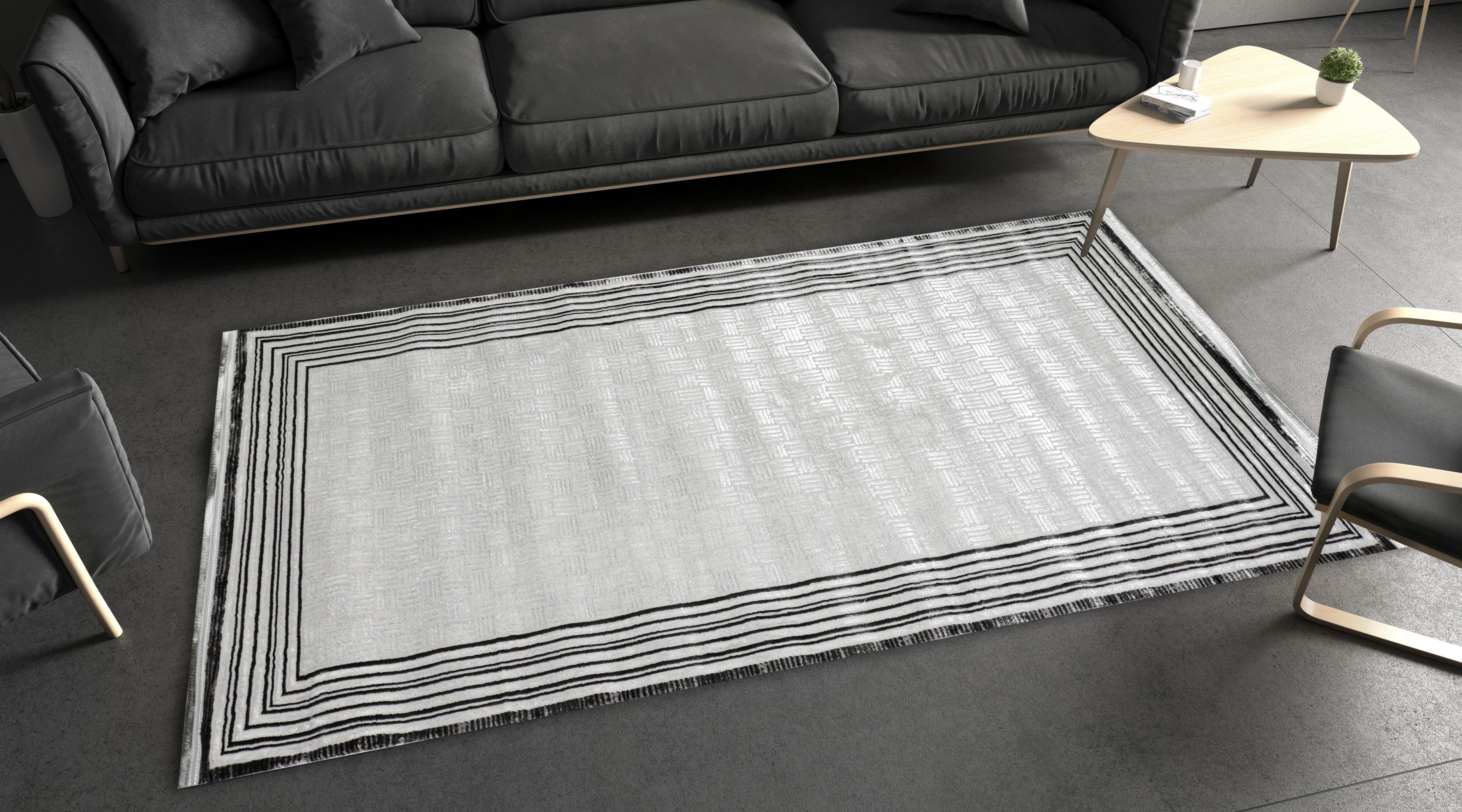 Sultan Zen Çerçeve Desen Antrasit Modern Akrilik Makine Dokuma Salon Halısı - 6712