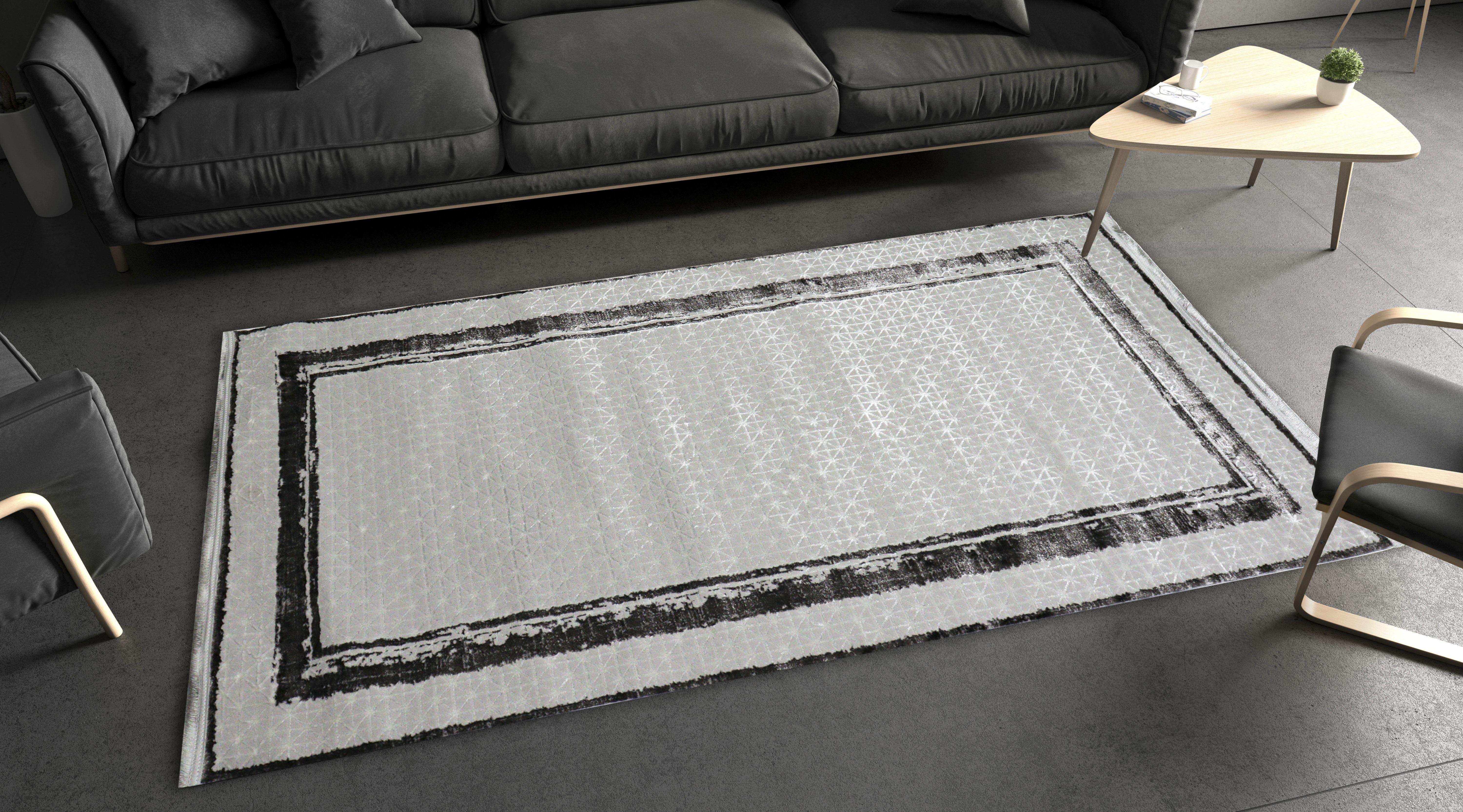 Sultan Zen Çerçeveli Desen Antrasit Modern Akrilik Makine Dokuma Salon Halısı - 6702