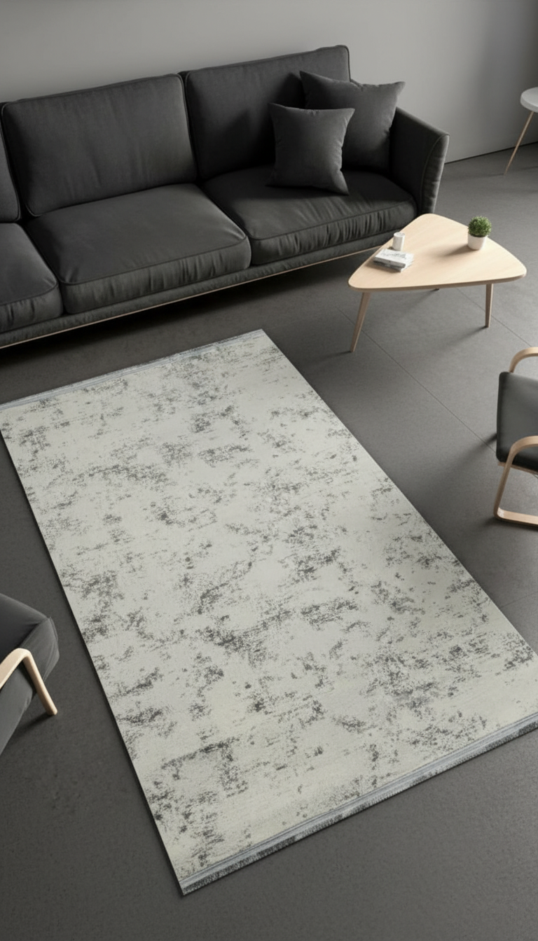 Sultan Zen Mermer Desen Krem Modern Akrilik Makine Dokuma Salon Halısı - 6416