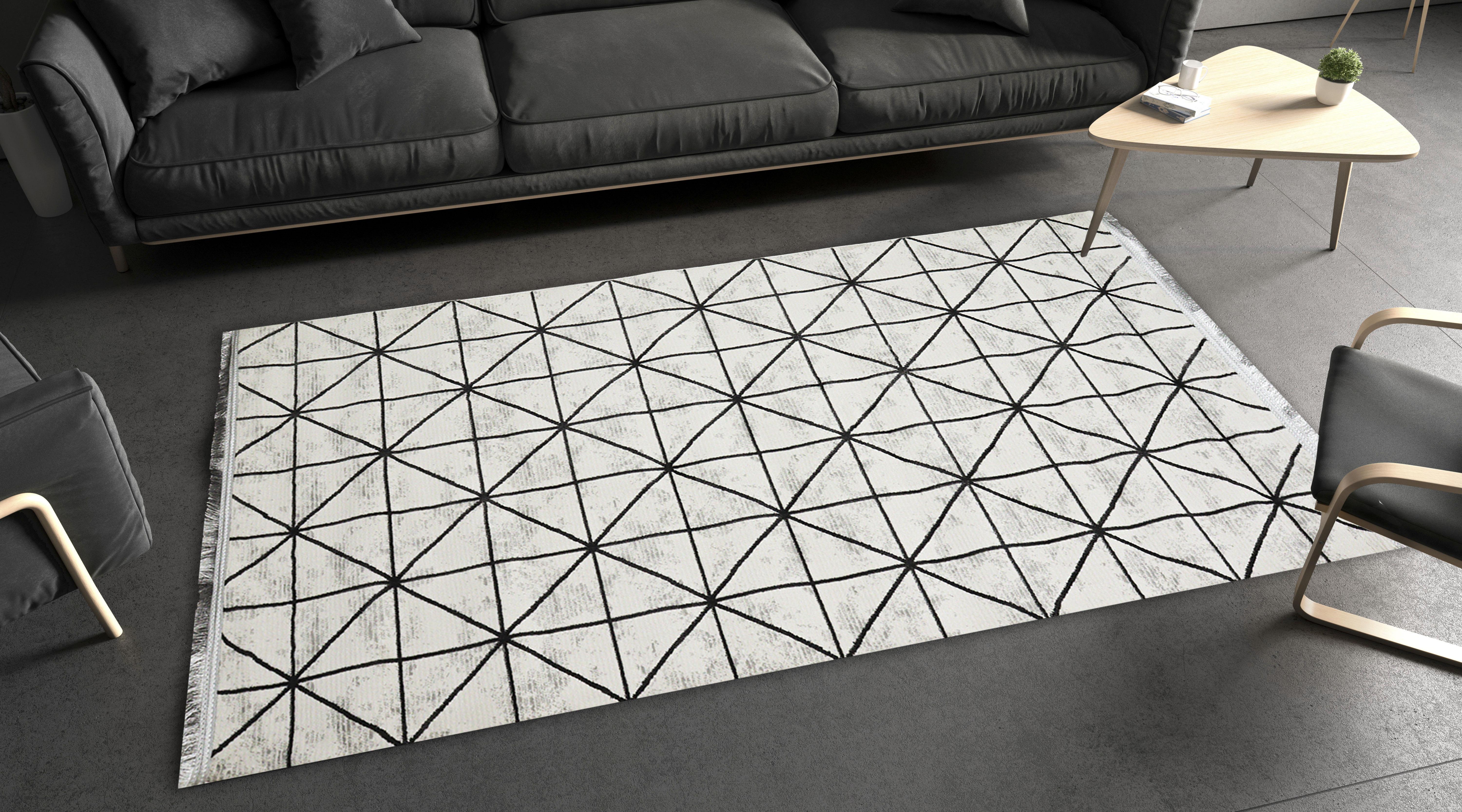 Sultan Zen Piramit Desen Krem Modern Akrilik Makine Dokuma Salon Halısı - 6422