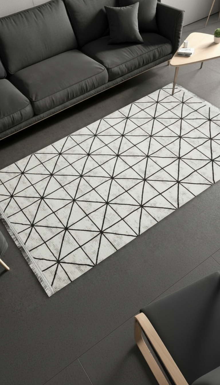 Sultan Zen Piramit Desen Krem Modern Akrilik Makine Dokuma Salon Halısı - 6422