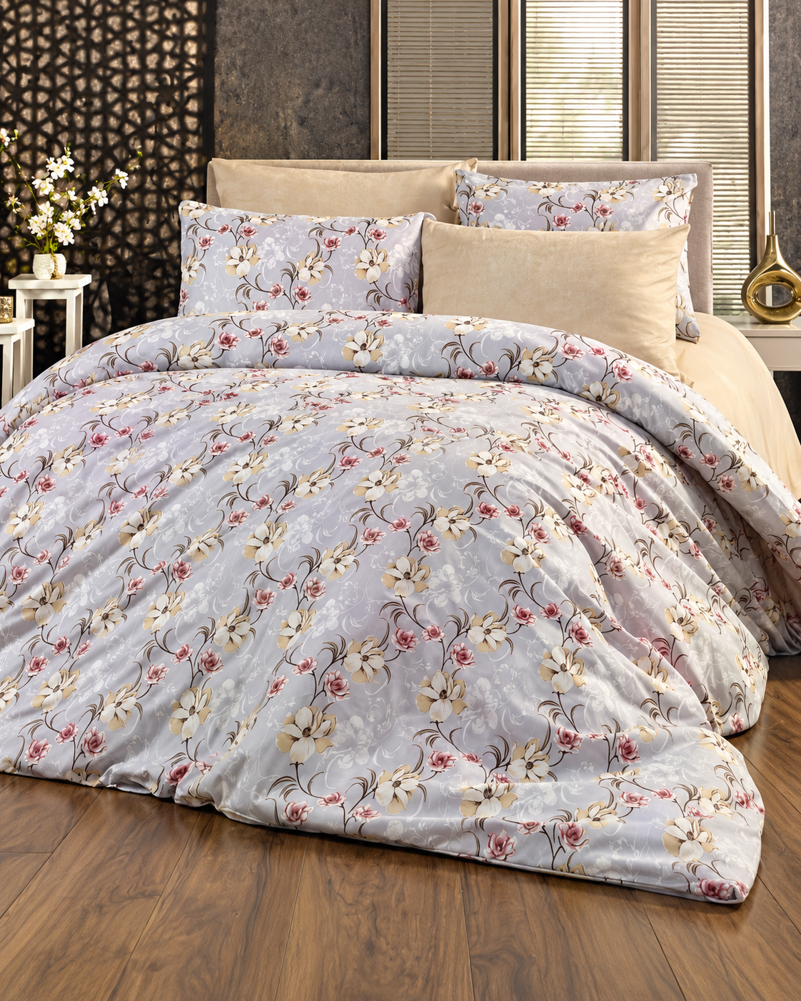 Tek Kişilik Desenli Mavi Pamuklu Nevresim Takımı HT02 160X220