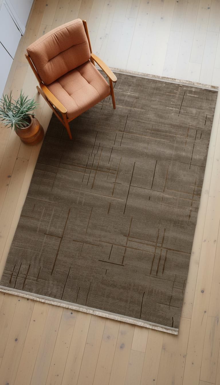 Vizon Rengi Lotus Bambu Model Altı Kaymaz Makine Dokuma Halı