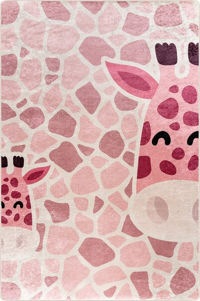 Pembe Zürafa Desenli Çocuk Odası Halısı-4000
