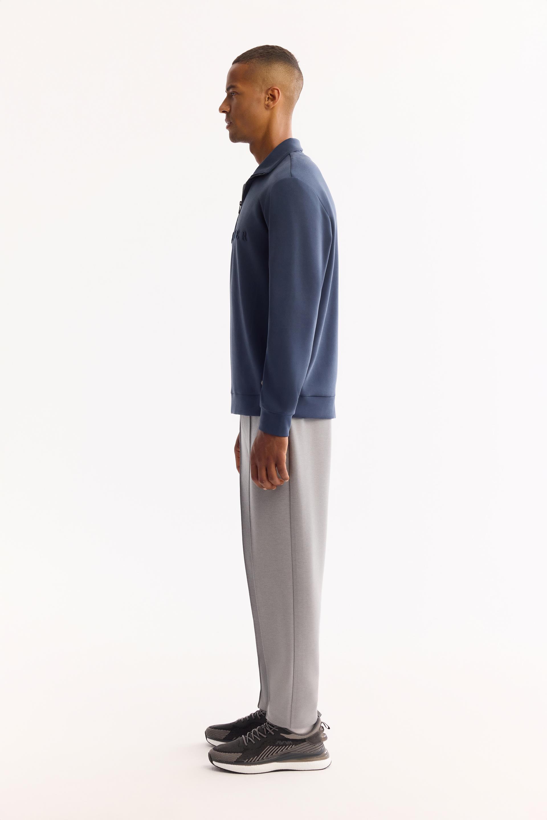AVVA Açık Lacivert Dik Yaka İçi Şardonlu Fermuarlı Soft Touch Baskılı Sweatshirt görsel 4