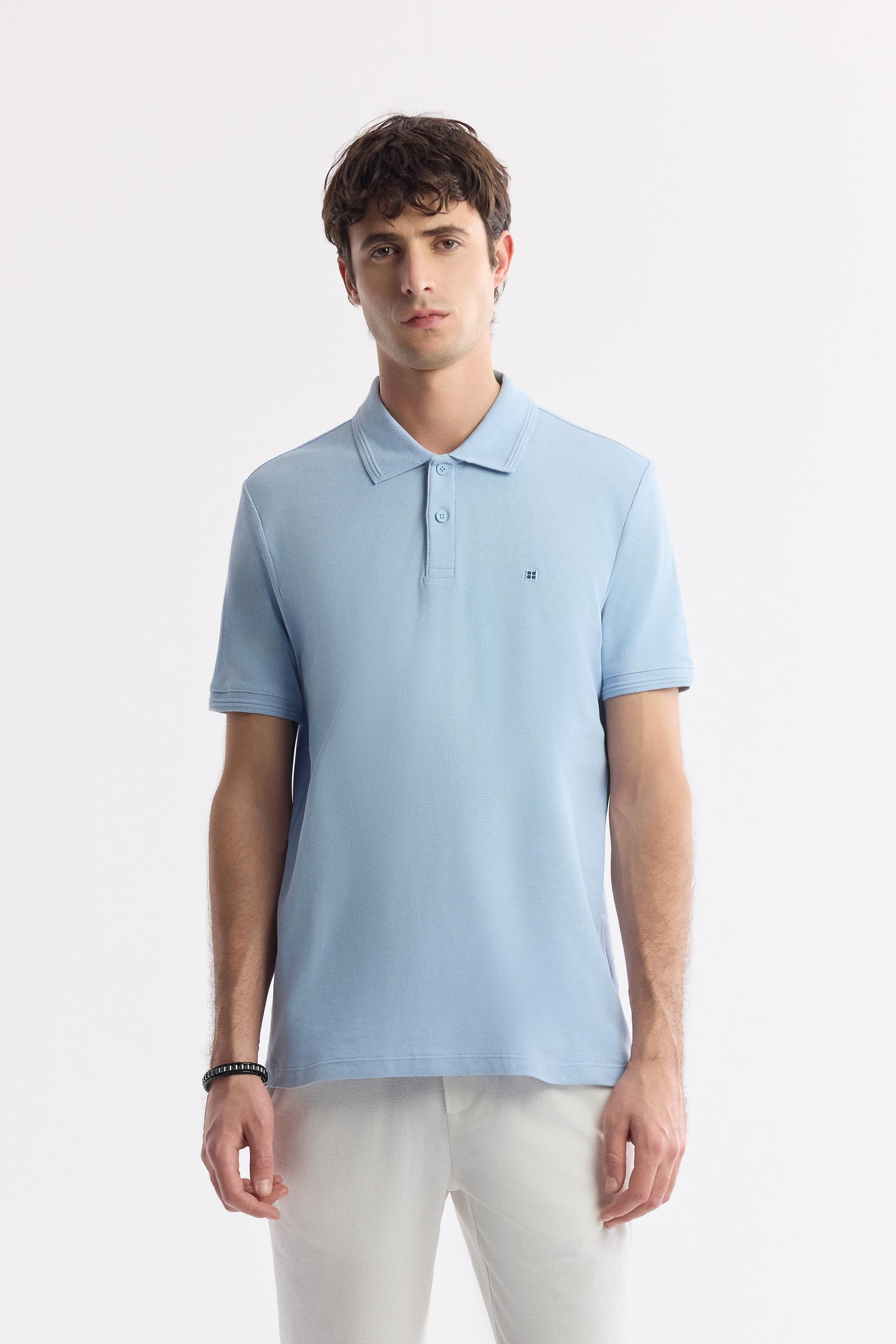 AVVA Açık Mavi Kıvrılmaz Polo Yaka %100 Pamuk Basic T-Shirt