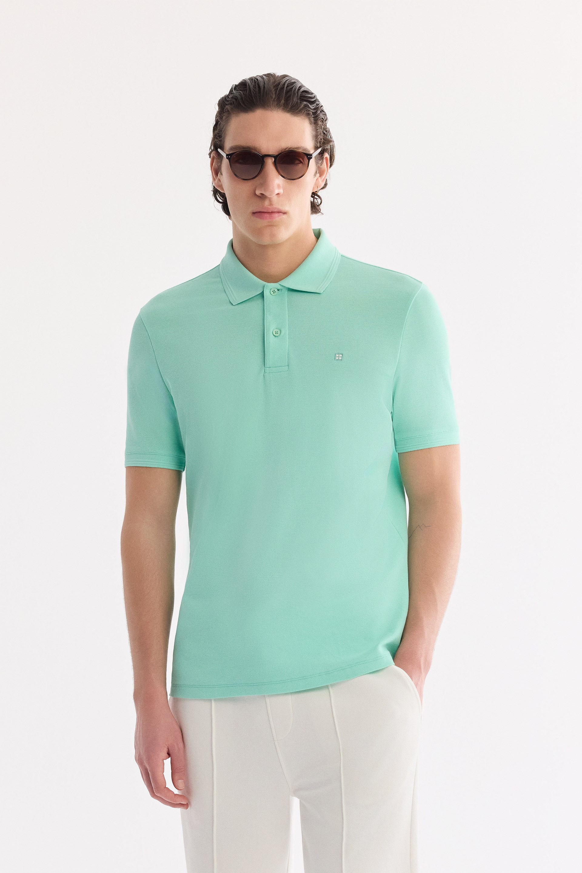 AVVA Açık Yeşil Kıvrılmaz Polo Yaka %100 Pamuk Basic T-Shirt