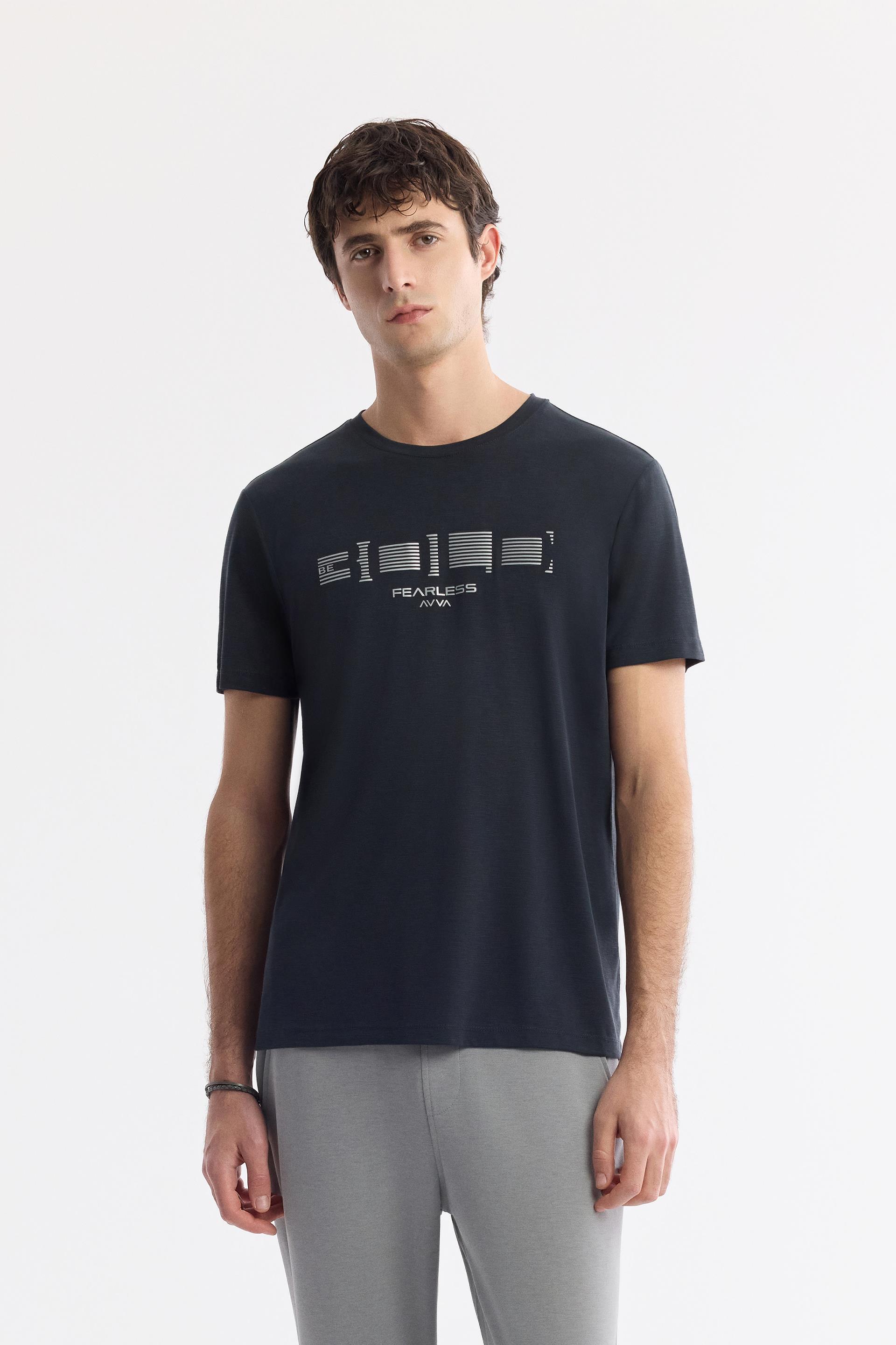 AVVA Antrasit Bisiklet Yaka Baskılı Soft Touch T-Shirt