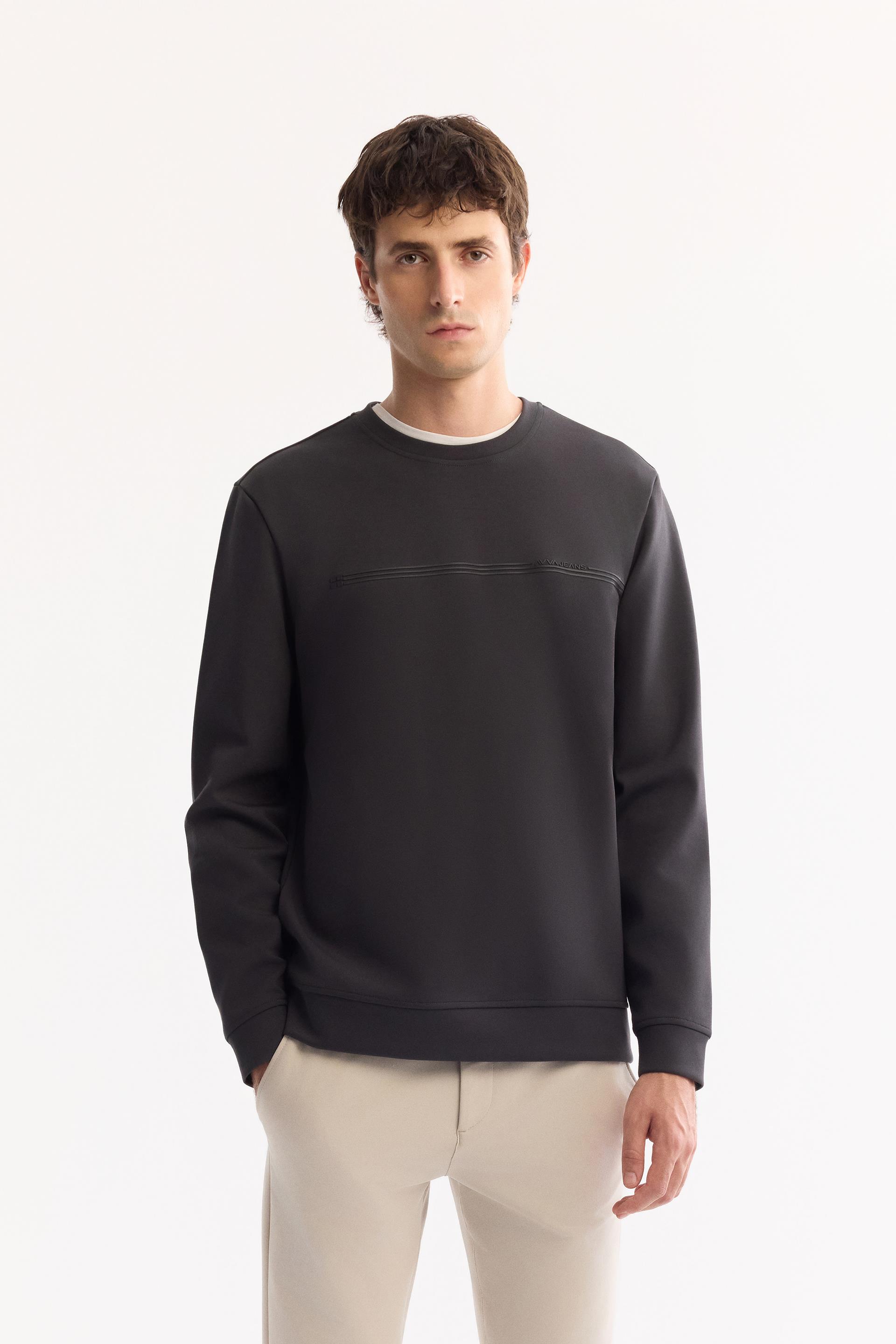 AVVA Antrasit Bisiklet Yaka Kolay Ütülenen Bi-Stretch Baskılı Sweatshirt