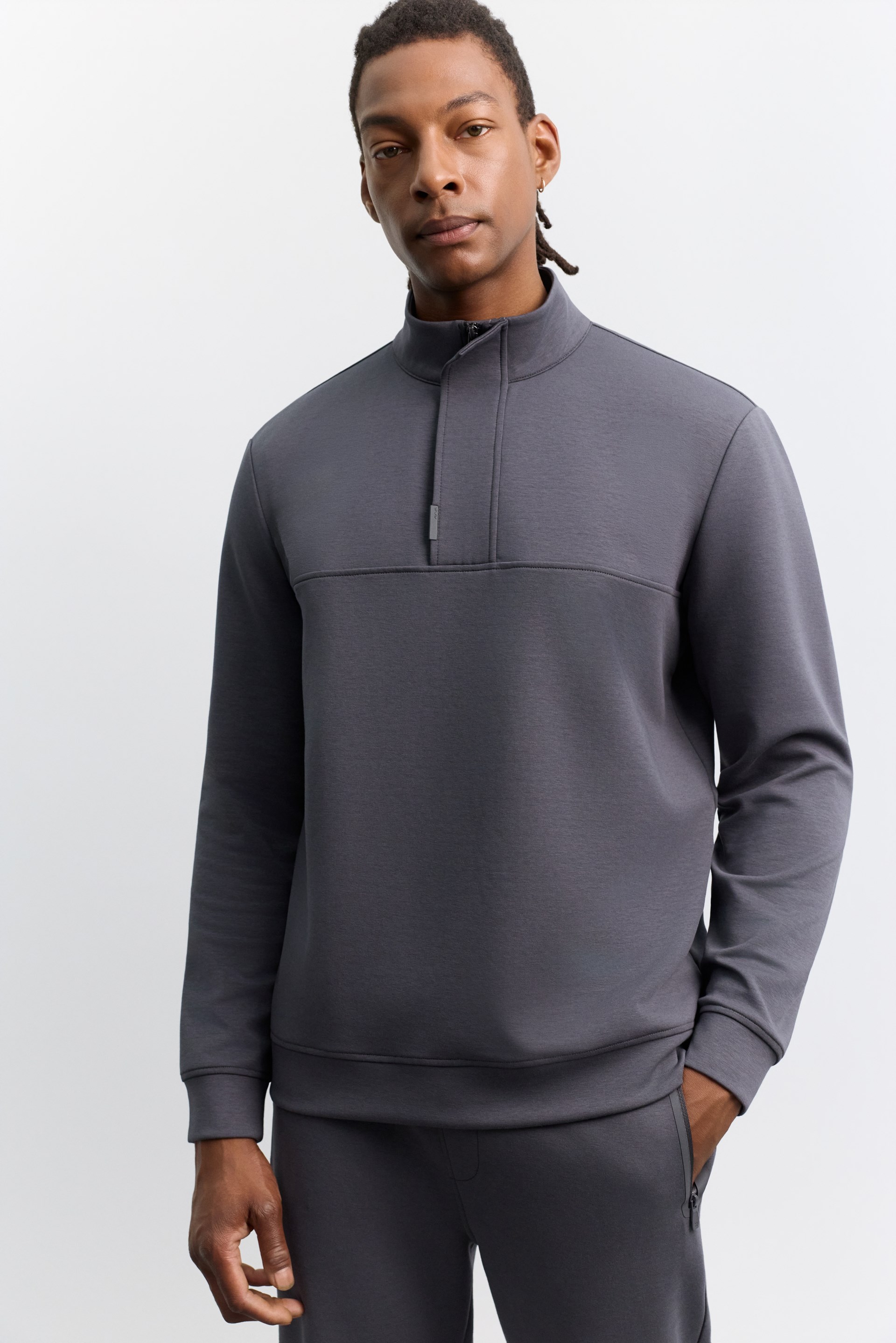 AVVA Antrasit Dik Yaka Fermuarlı Kolay Ütülenen Pamuklu Sweatshirt görsel 5