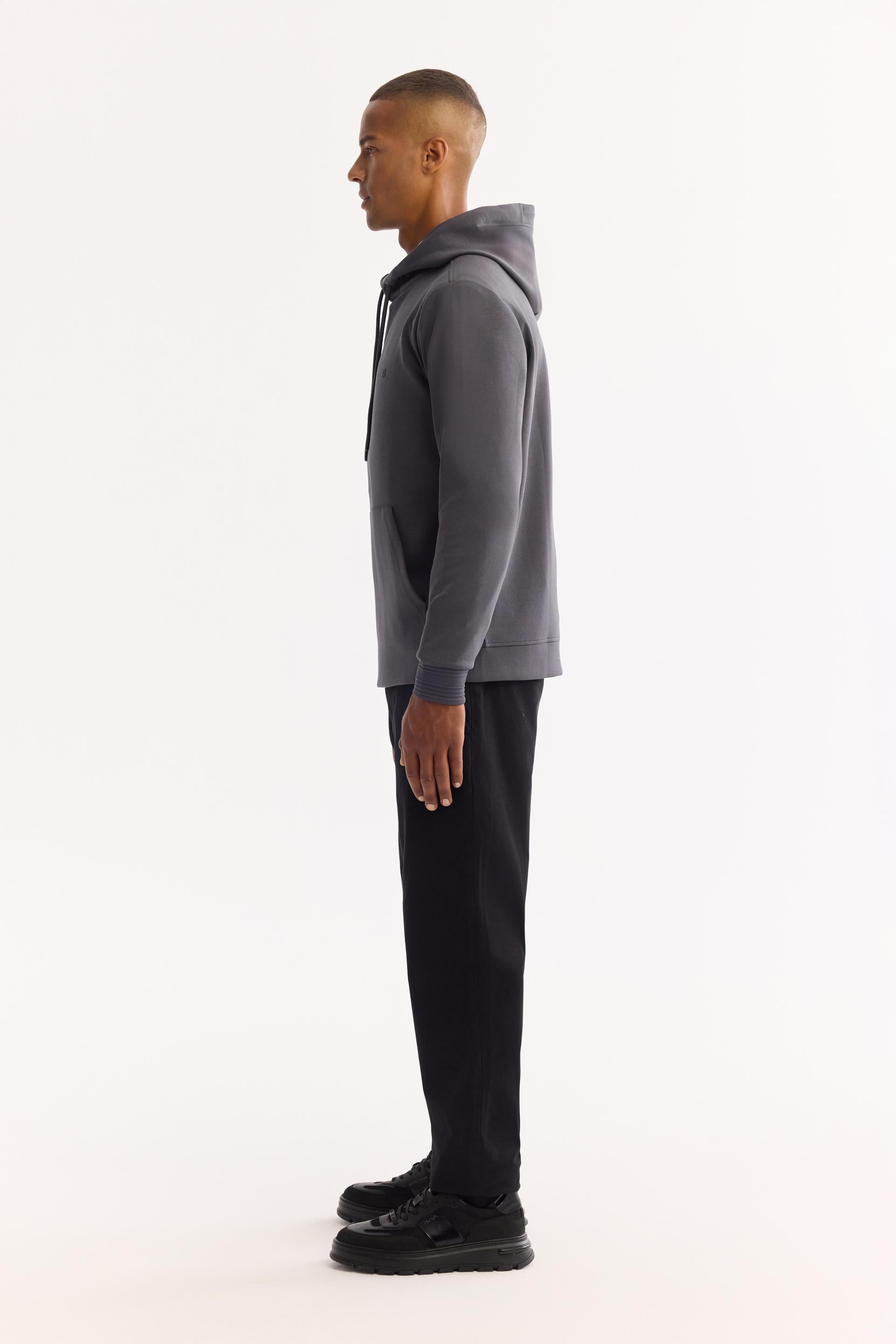 AVVA Antrasit Kapüşonlu Kolay Ütülenen Bi-Stretch Sweatshirt görsel 3
