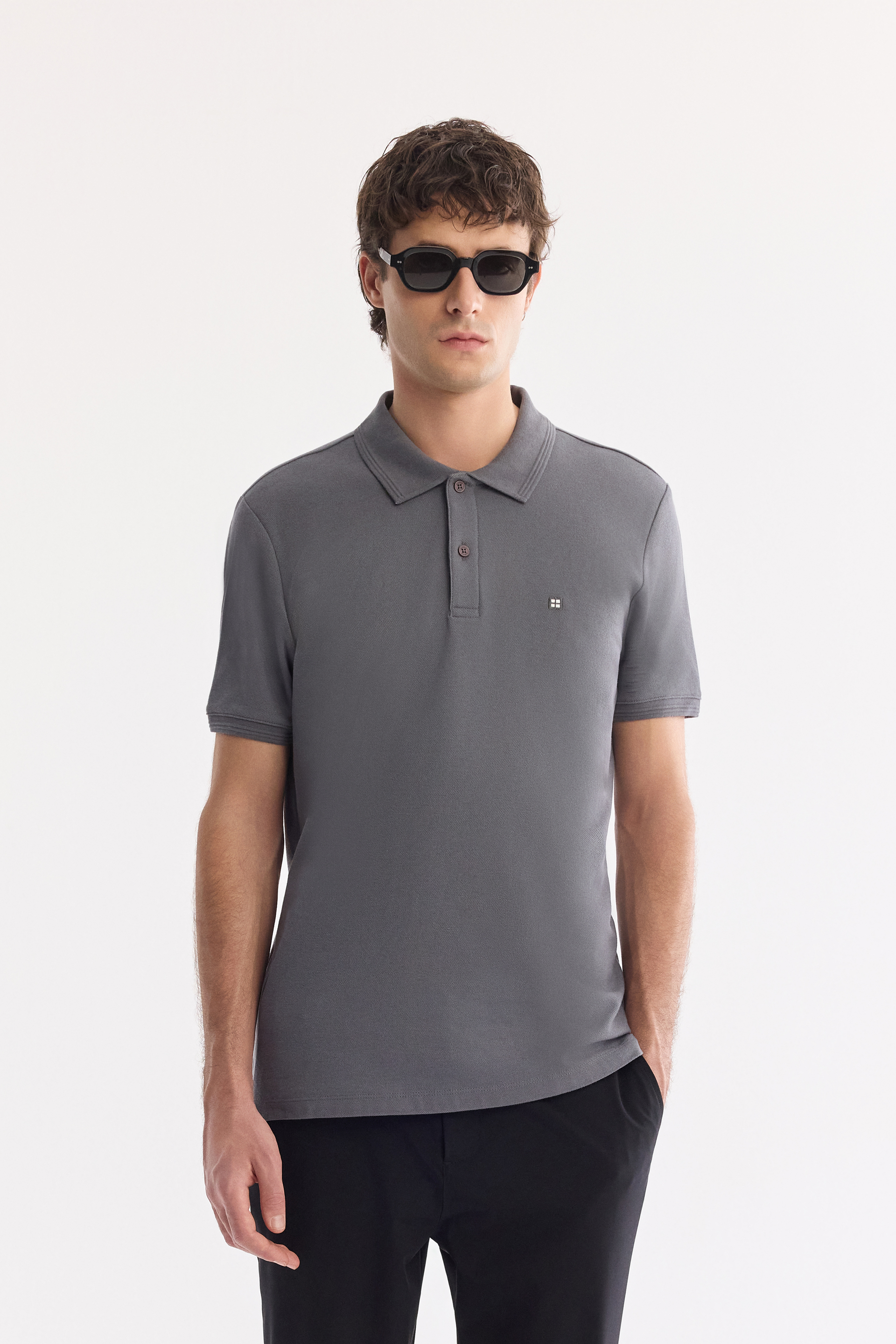 AVVA Antrasit Kıvrılmaz Polo Yaka %100 Pamuk Basic T-Shirt