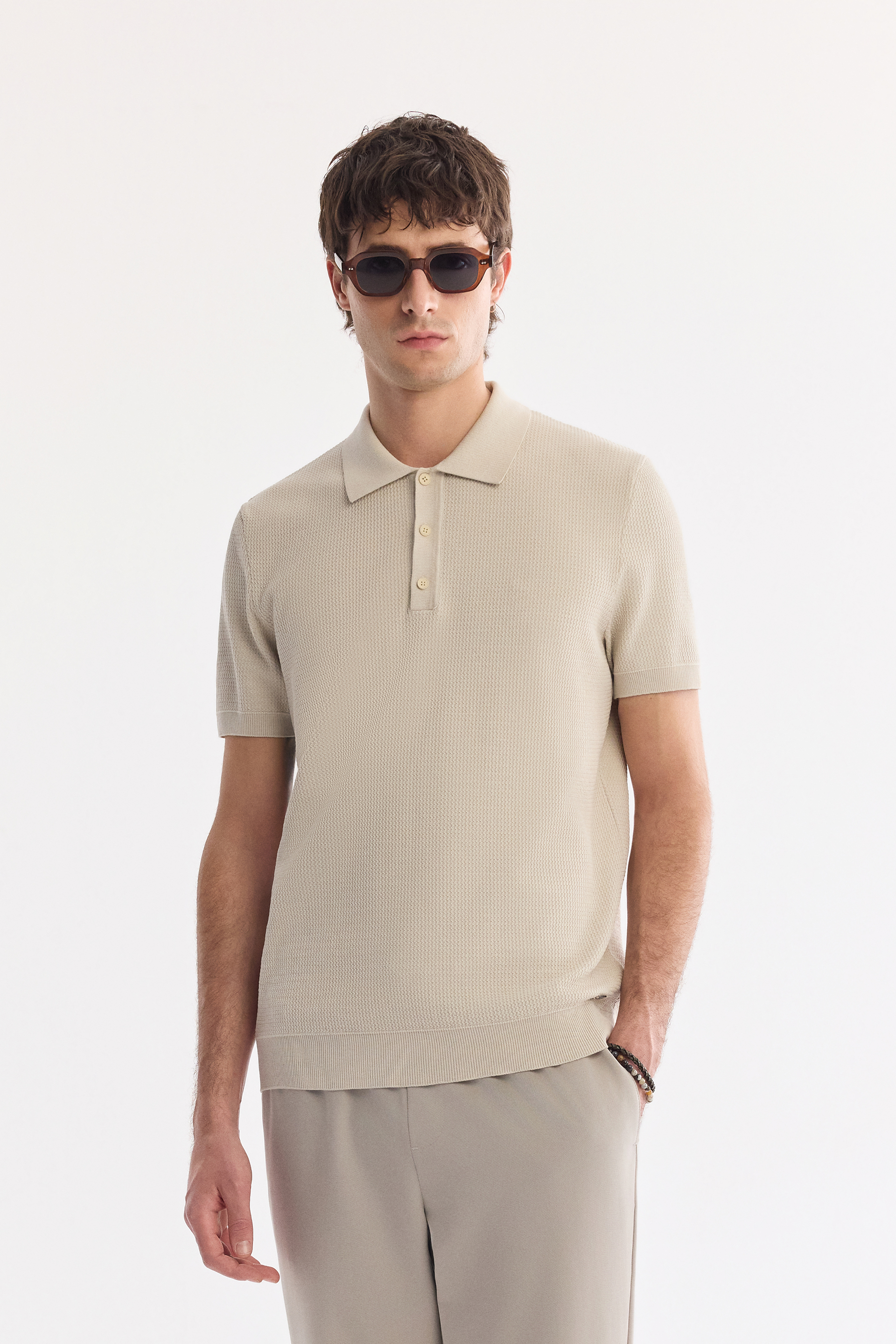 AVVA Bej Polo Yaka Soft Touch Triko T-Shirt