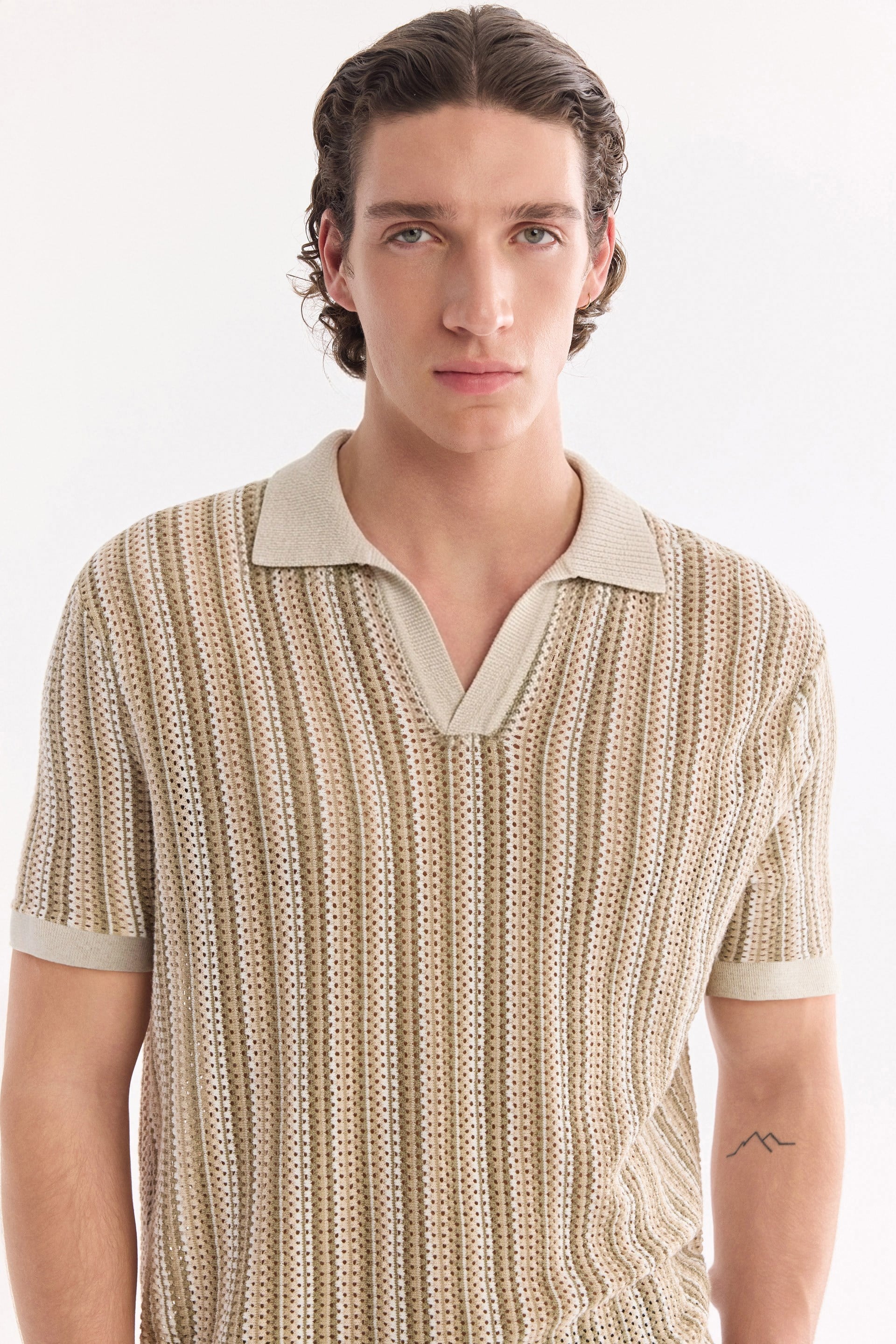 AVVA Bej Polo Yaka Düğmesiz %100 Pamuk Soft Touch Triko-T-Shirt görsel 5