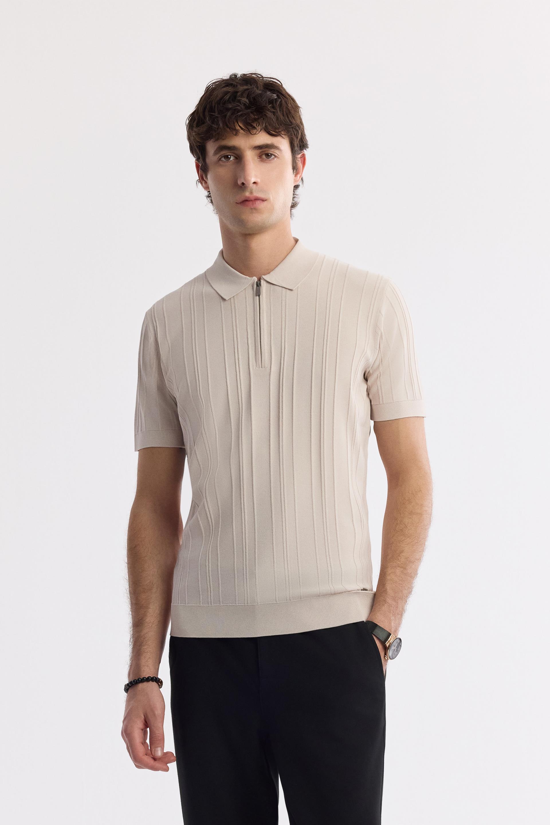 AVVA Bej Polo Yaka Rayon Triko T-Shirt