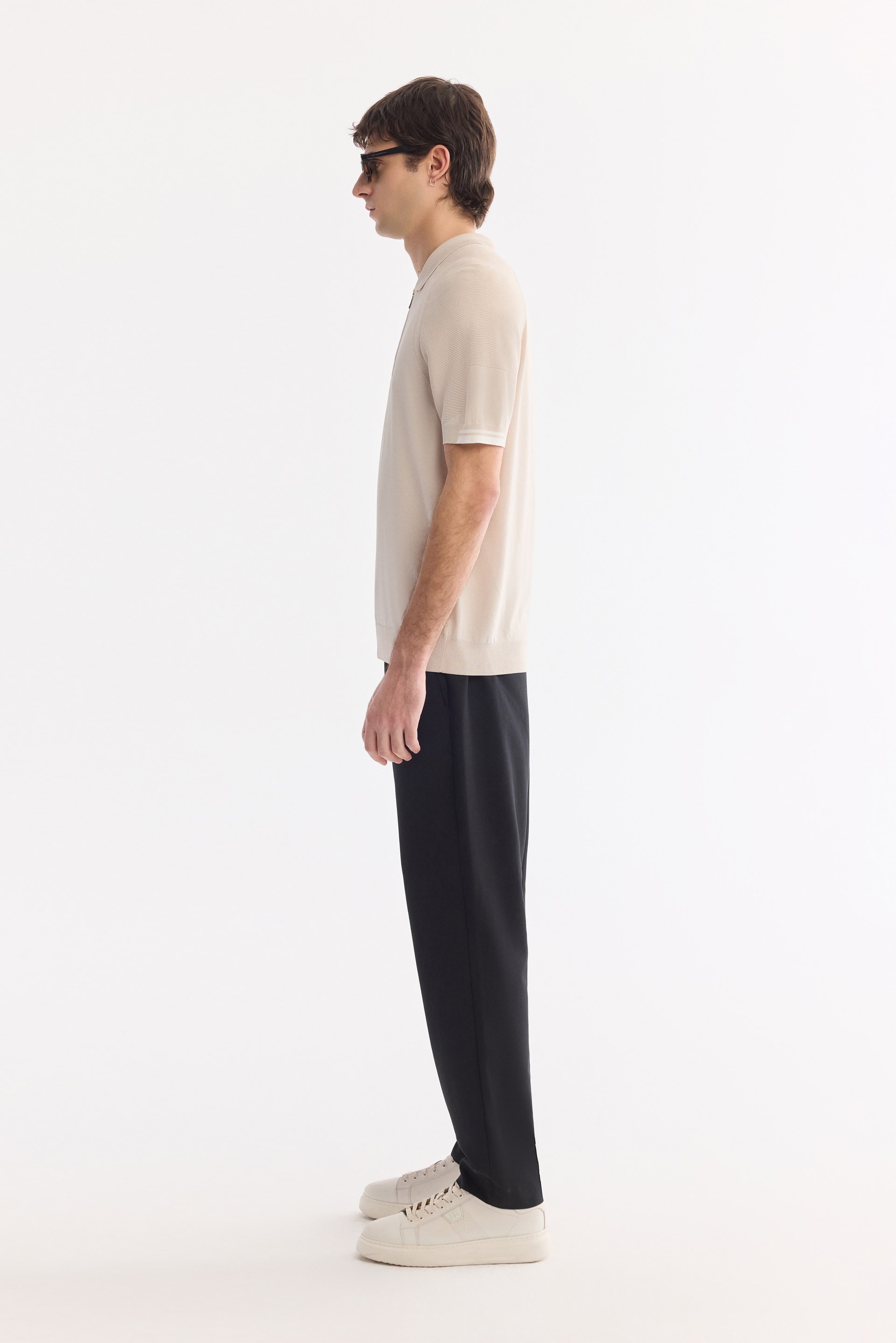 AVVA Bej Polo Yaka Fermuarlı Rayon Karışımlı Triko T-Shirt görsel 3