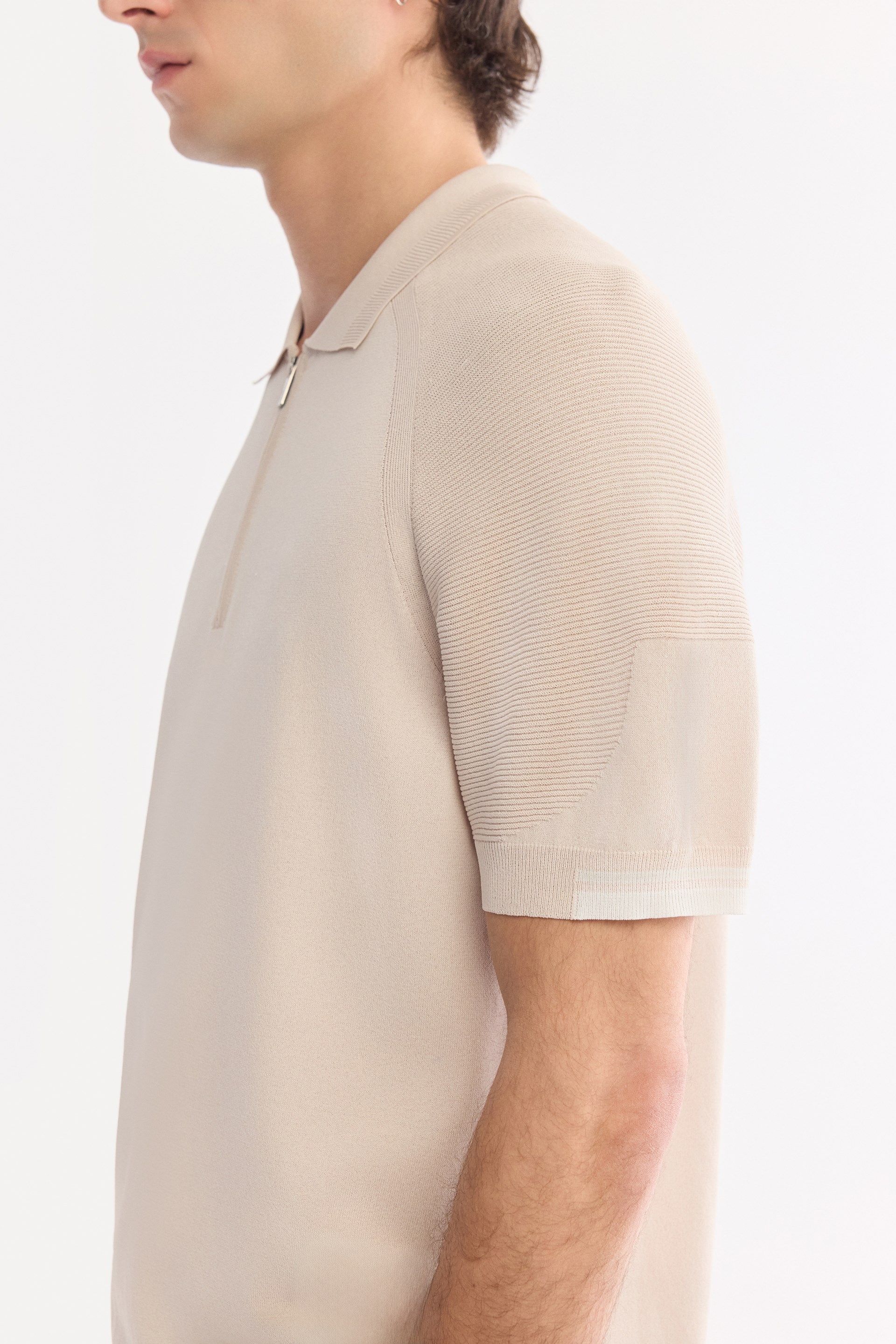 AVVA Bej Polo Yaka Fermuarlı Rayon Karışımlı Triko T-Shirt görsel 5