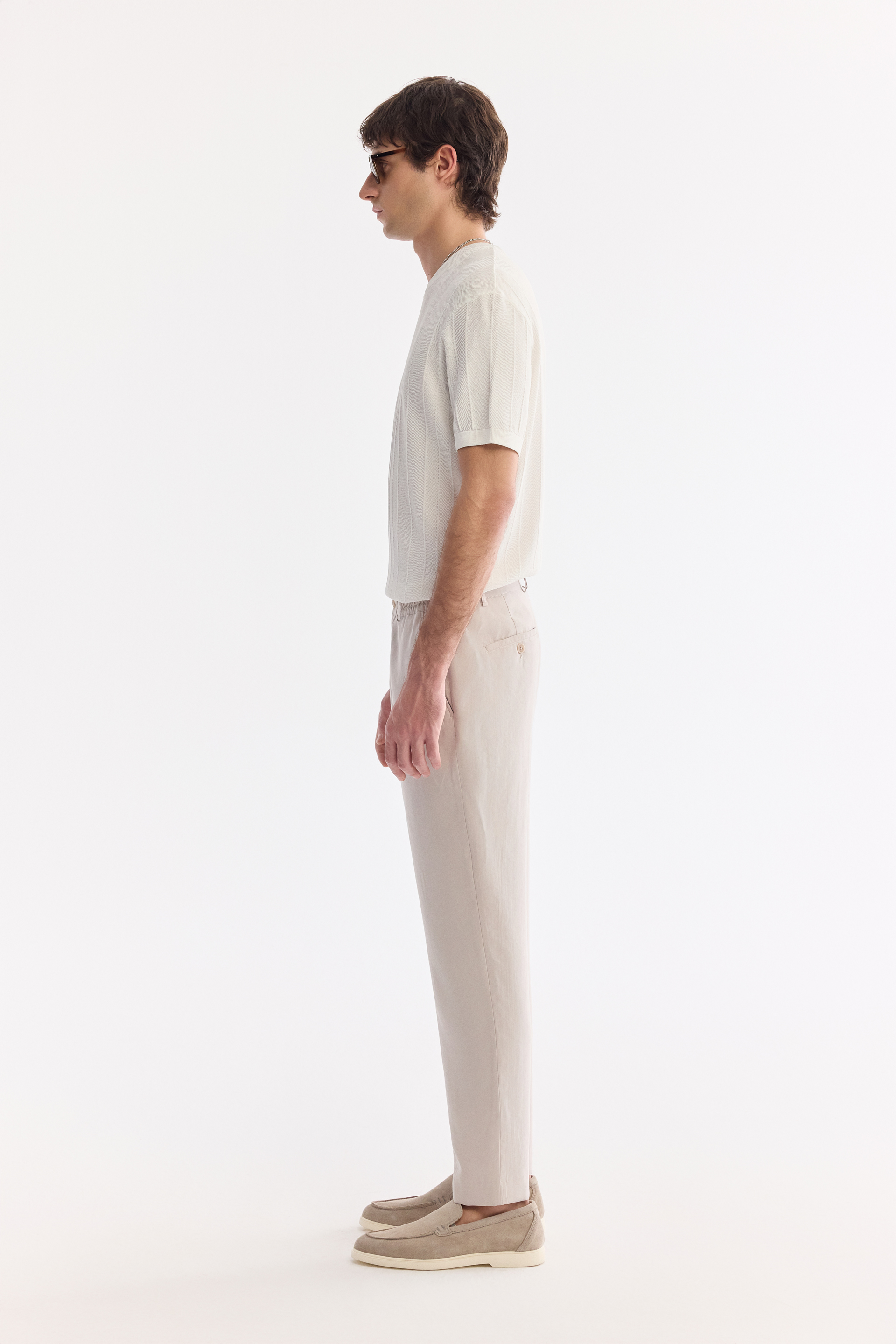 AVVA Bej Yanı Lastikli Soft Touch Chino Pantolon görsel 4