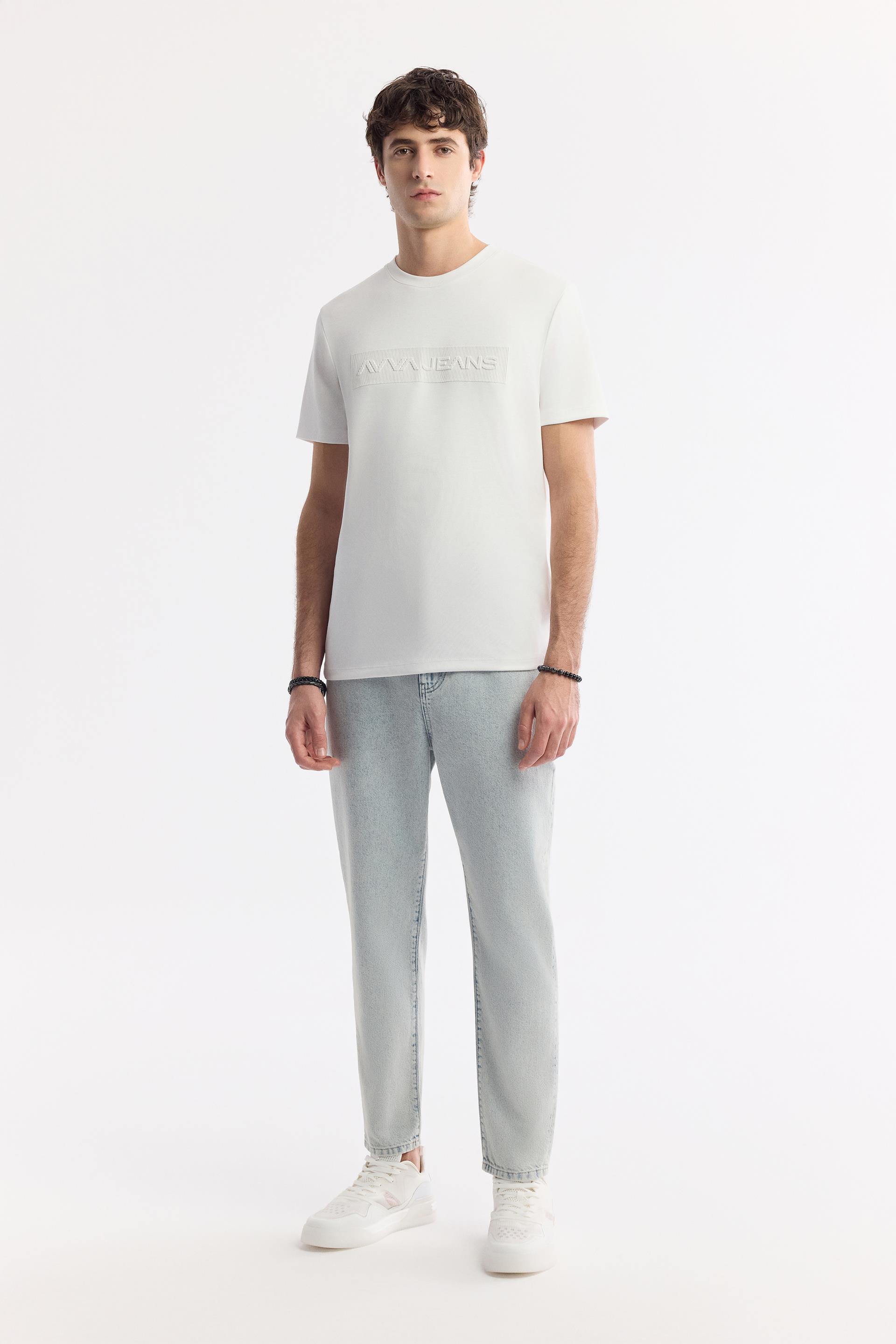 AVVA Beyaz Bisiklet Yaka Baskılı Bi-Stretch İnterlok T-Shirt görsel 5