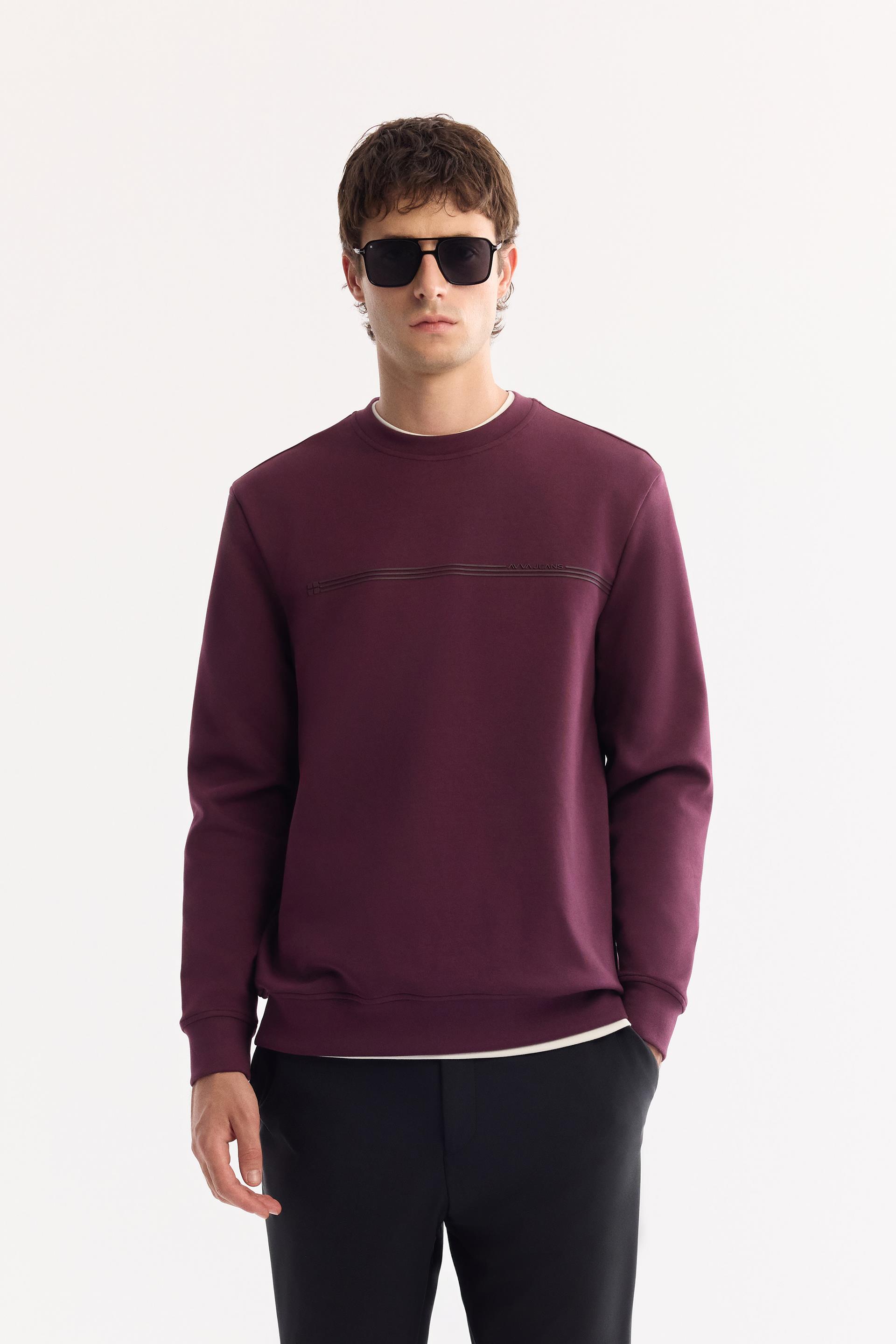 AVVA Bordo Bisiklet Yaka Kolay Ütülenen Bi-Stretch Baskılı Sweatshirt