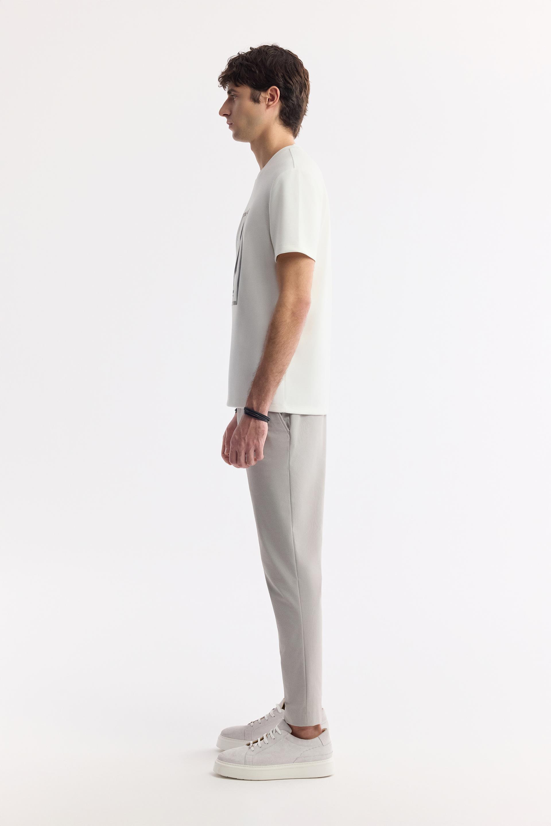 AVVA Ekru Bisiklet Yaka Baskılı Bi-Stretch İnterlok T-Shirt görsel 3