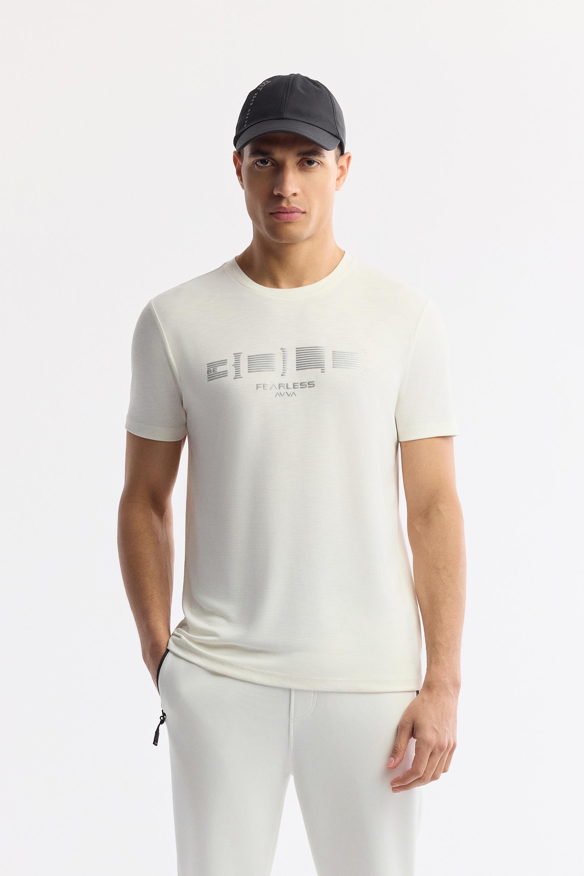 AVVA Ekru Bisiklet Yaka Baskılı Soft Touch T-Shirt